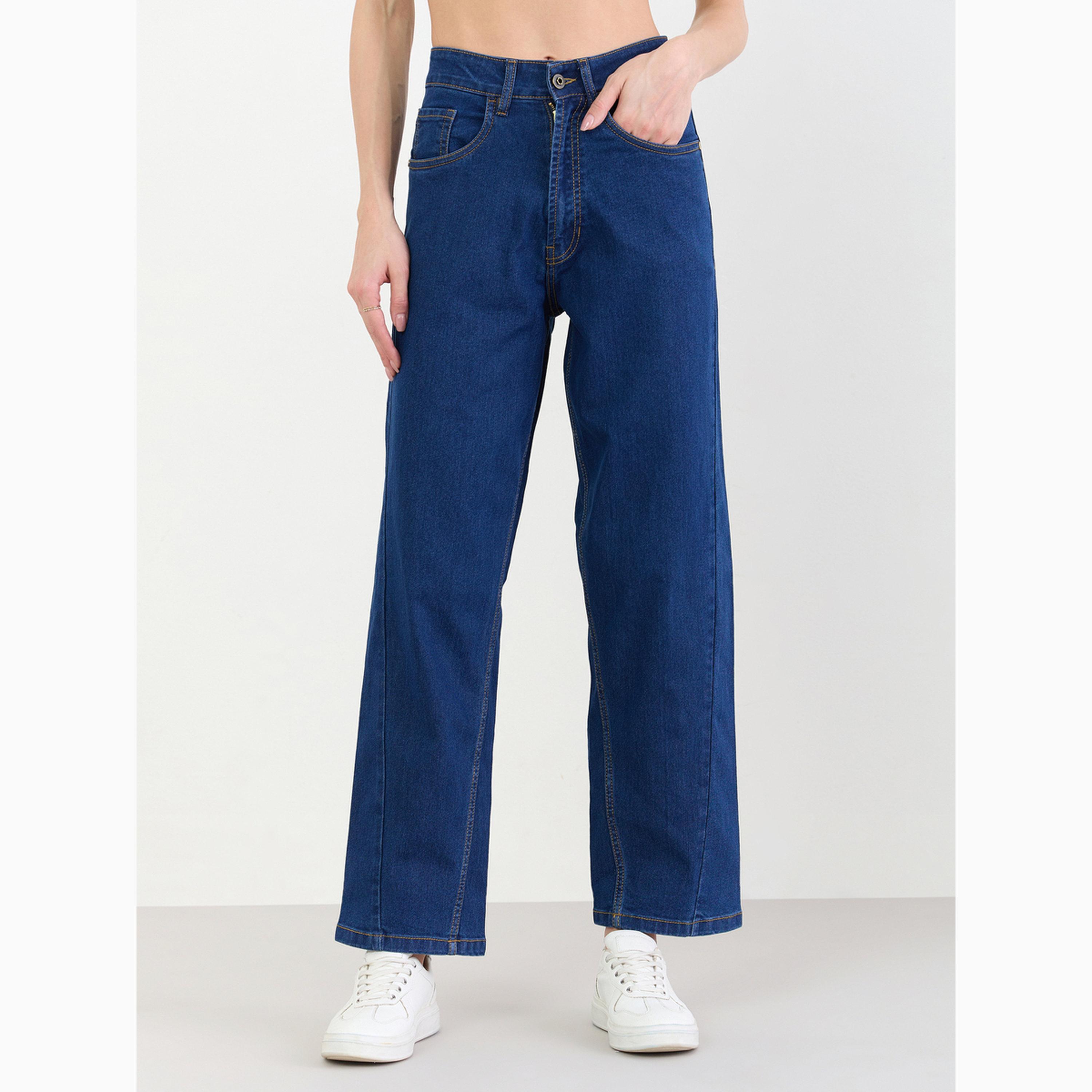 جينز قصة باريل ومغسول بخصر متوسط الارتفاع-women-clothing-bottoms-jeans-image-1