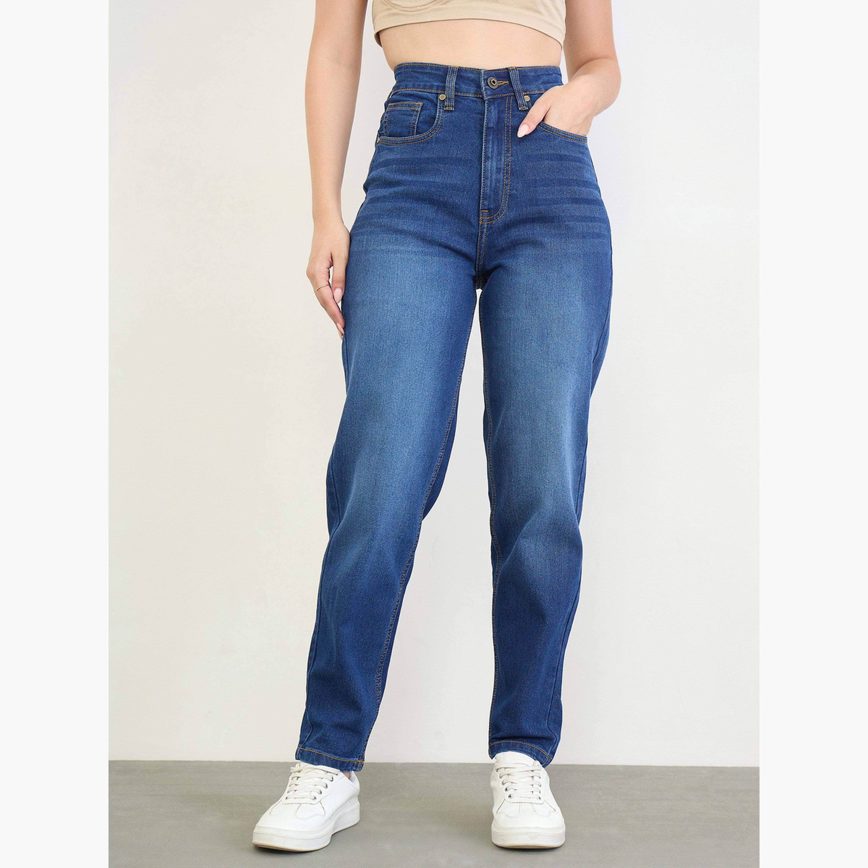 جينز بخصر مرتفع وقصة تضيق تدريجياً-women-clothing-jeans-image-1