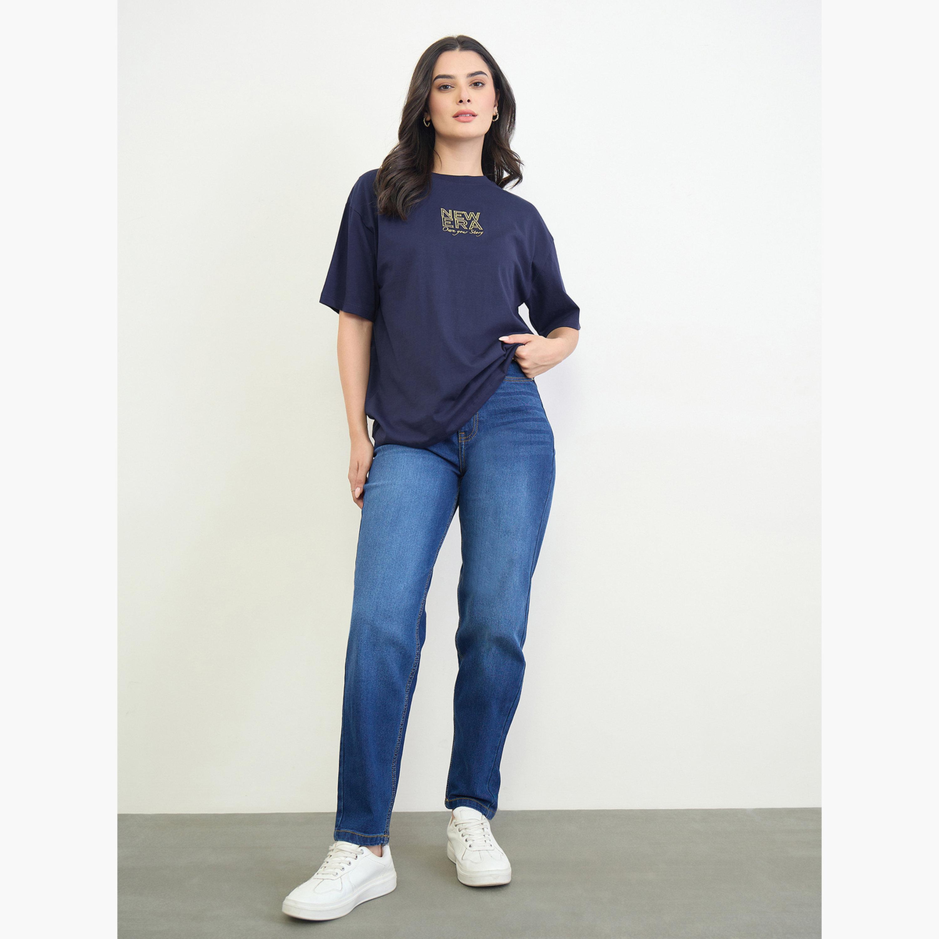 جينز بخصر مرتفع وقصة تضيق تدريجياً-women-clothing-jeans-image-2