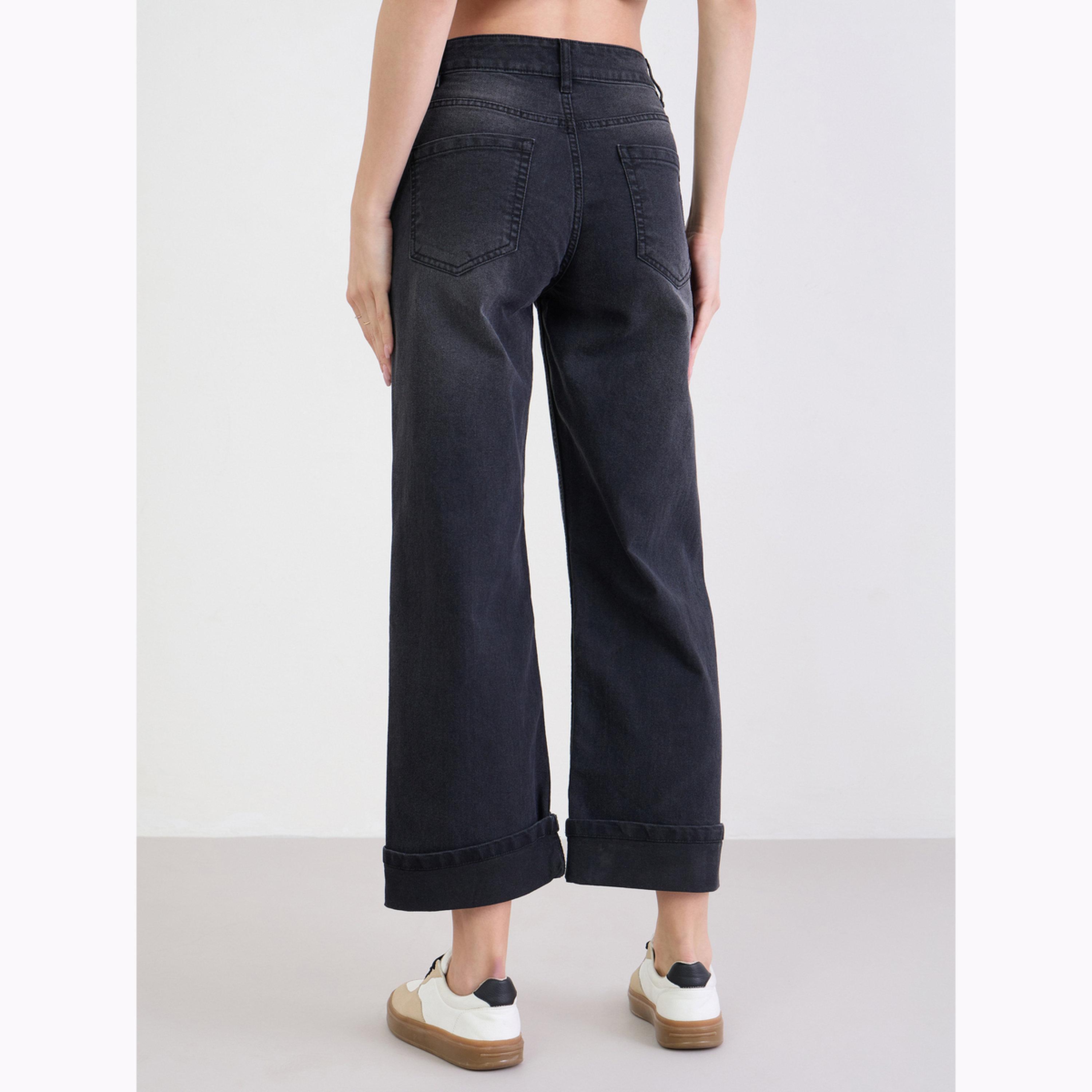 جينز أسود بأرجل مستقيمة وحافة مطوية-women-clothing-bottoms-jeans-image-4