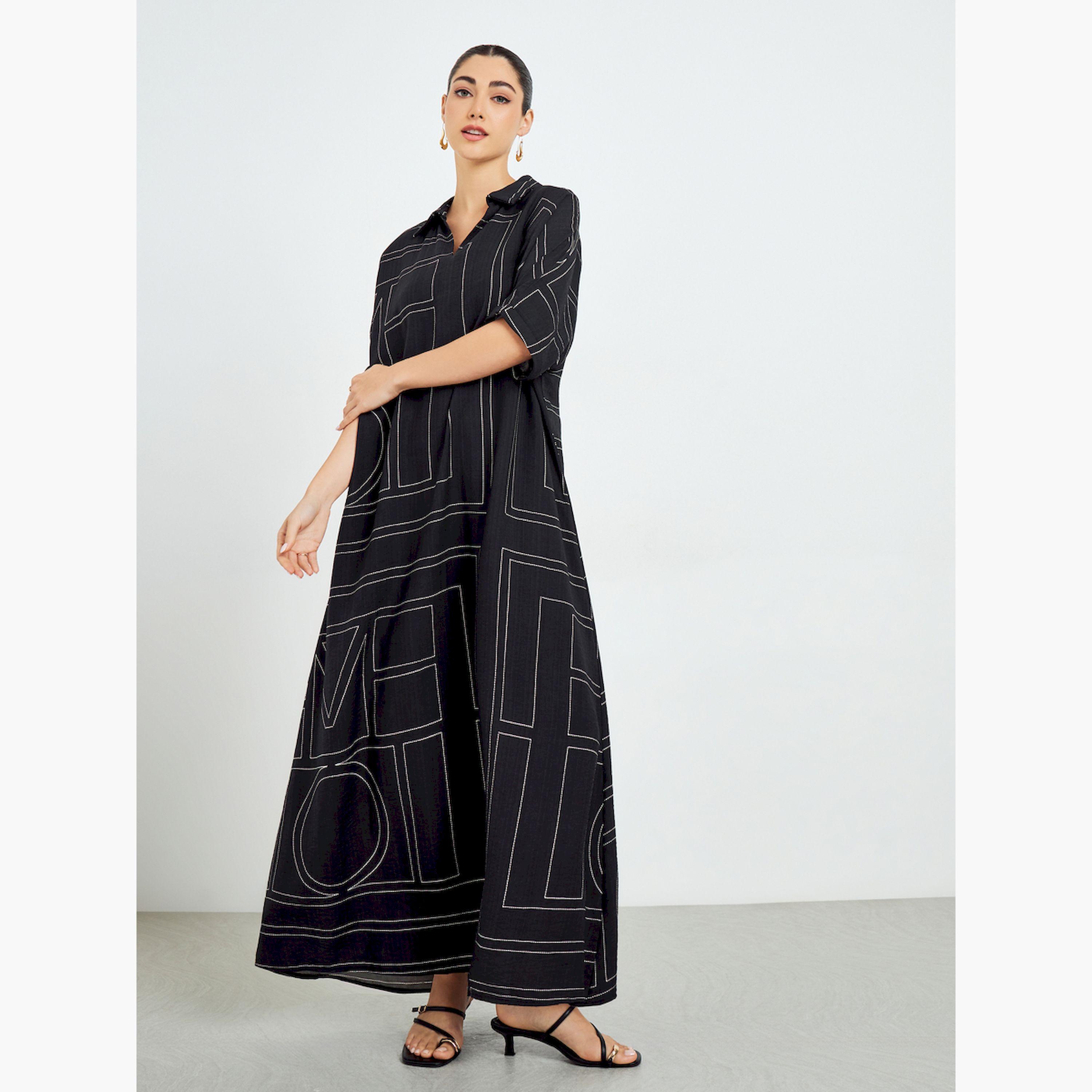 جلابية بحافة واسعة وأكمام خفاش بطبعة هندسية-women-arabicclothing-jalabiyas-image-3