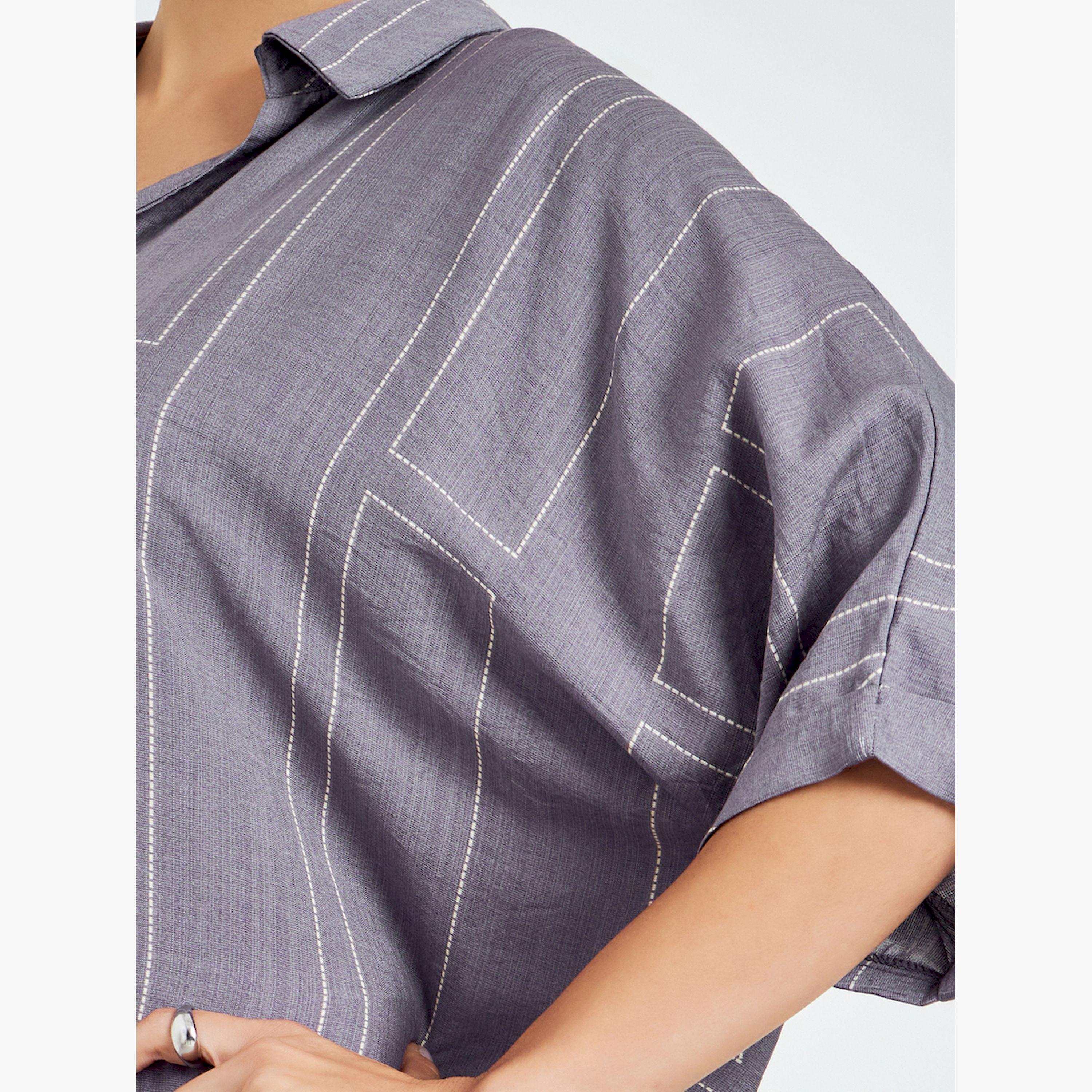Styli Purple Printed Collared A-Line Jalabiya-women-arabicclothing-jalabiyas-image-3
