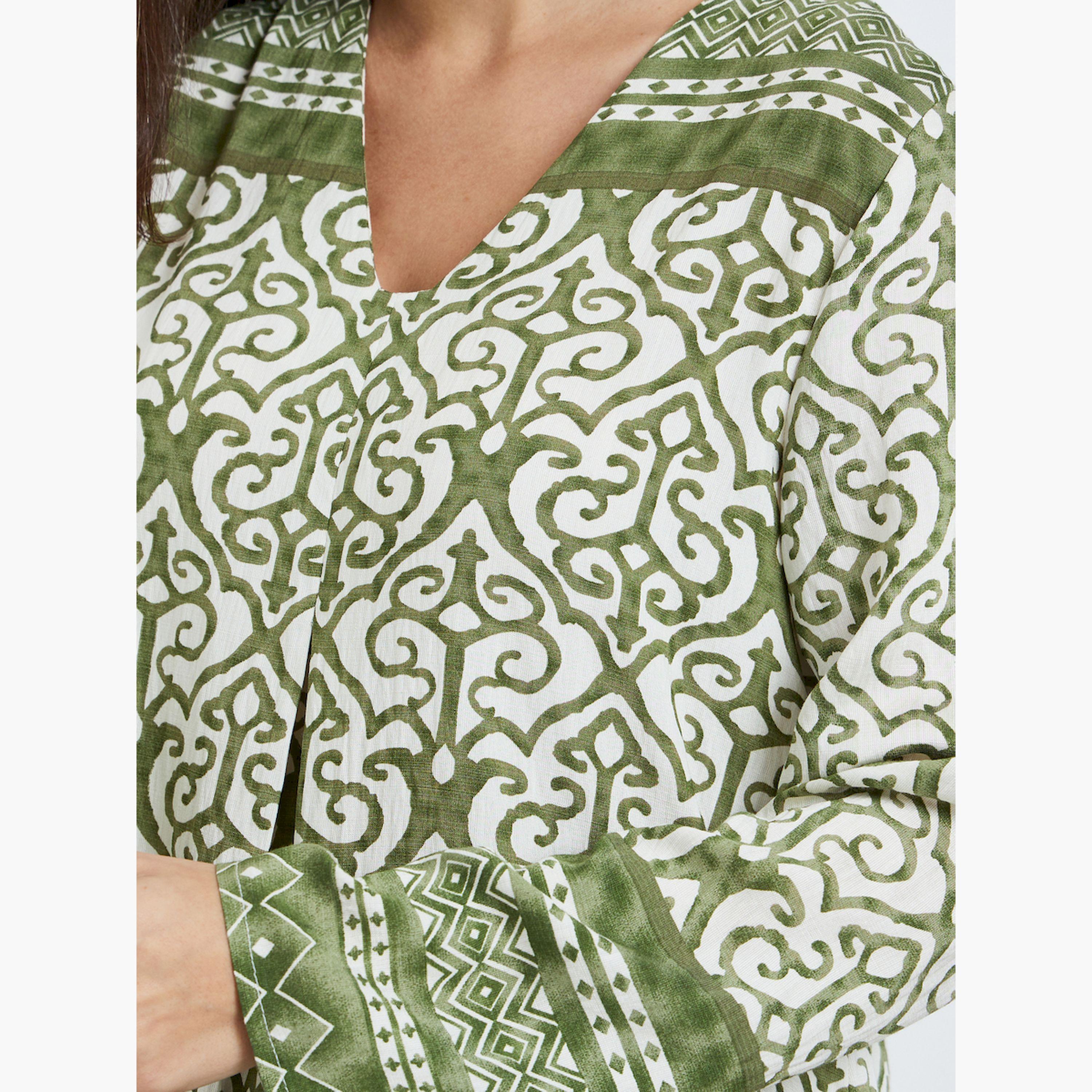 جلابية بحافة واسعة وأكمام طويلة ومطبوعة-women-arabicclothing-jalabiyas-image-4