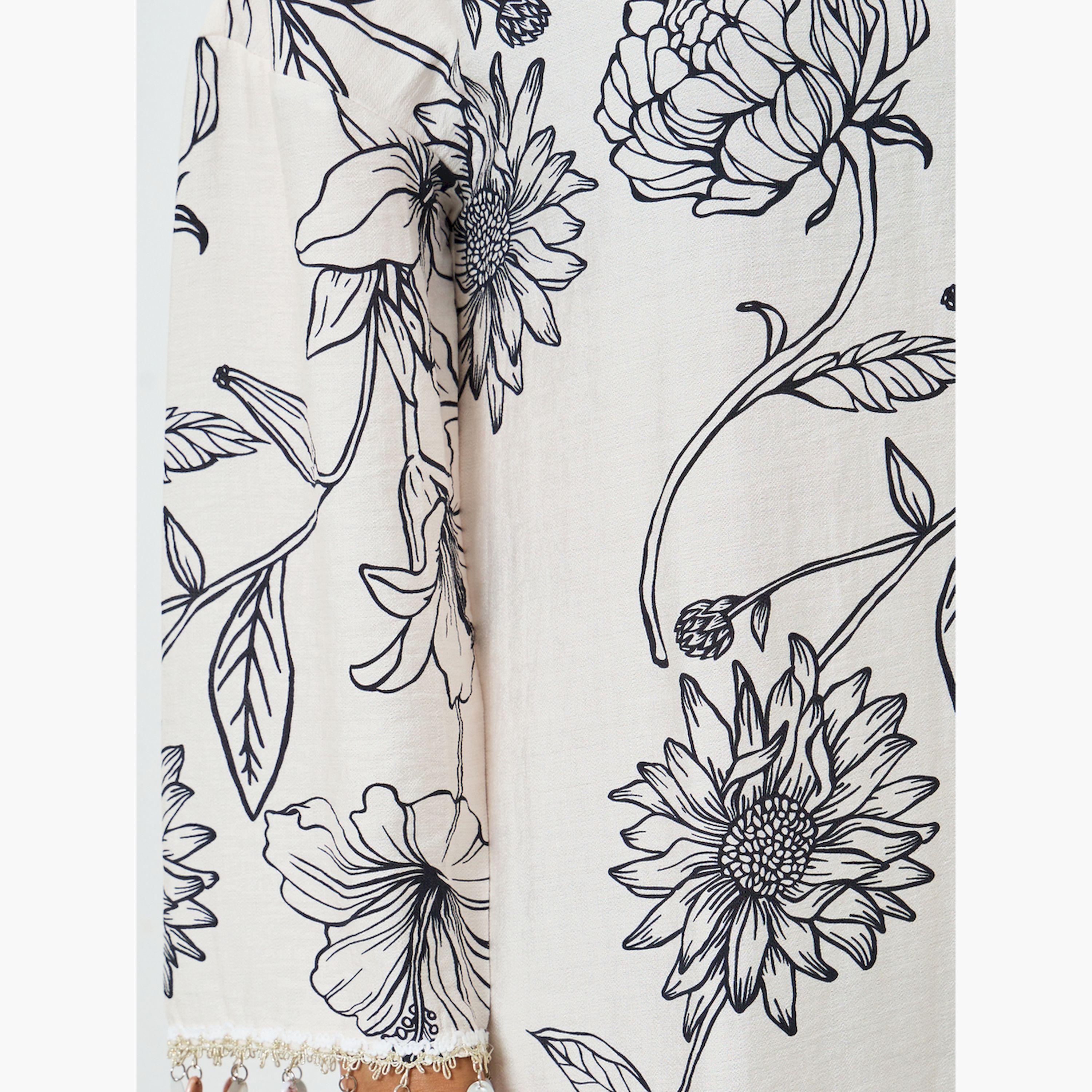 Styli Floral Print Jalabiya with Round Drop Sleeve Trim-women-arabicclothing-jalabiyas-image-4