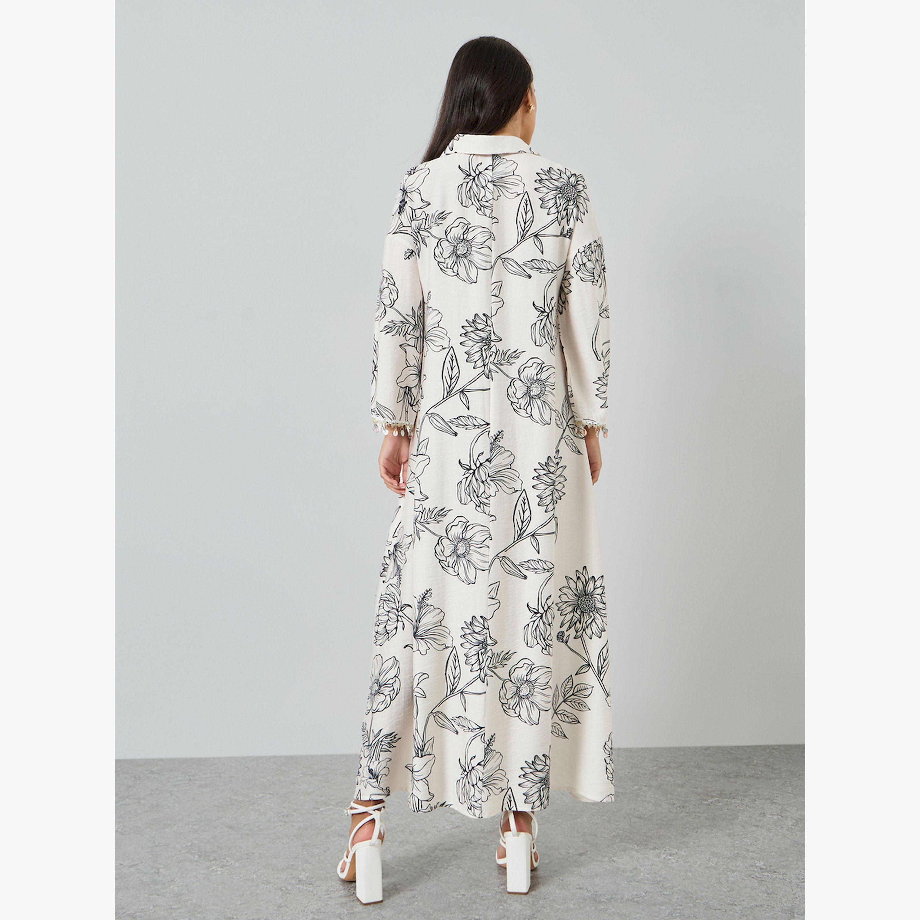 جلابية بطبعة زهور وتفاصيل أكمام منسدلة-women-arabicclothing-jalabiyas-image-5