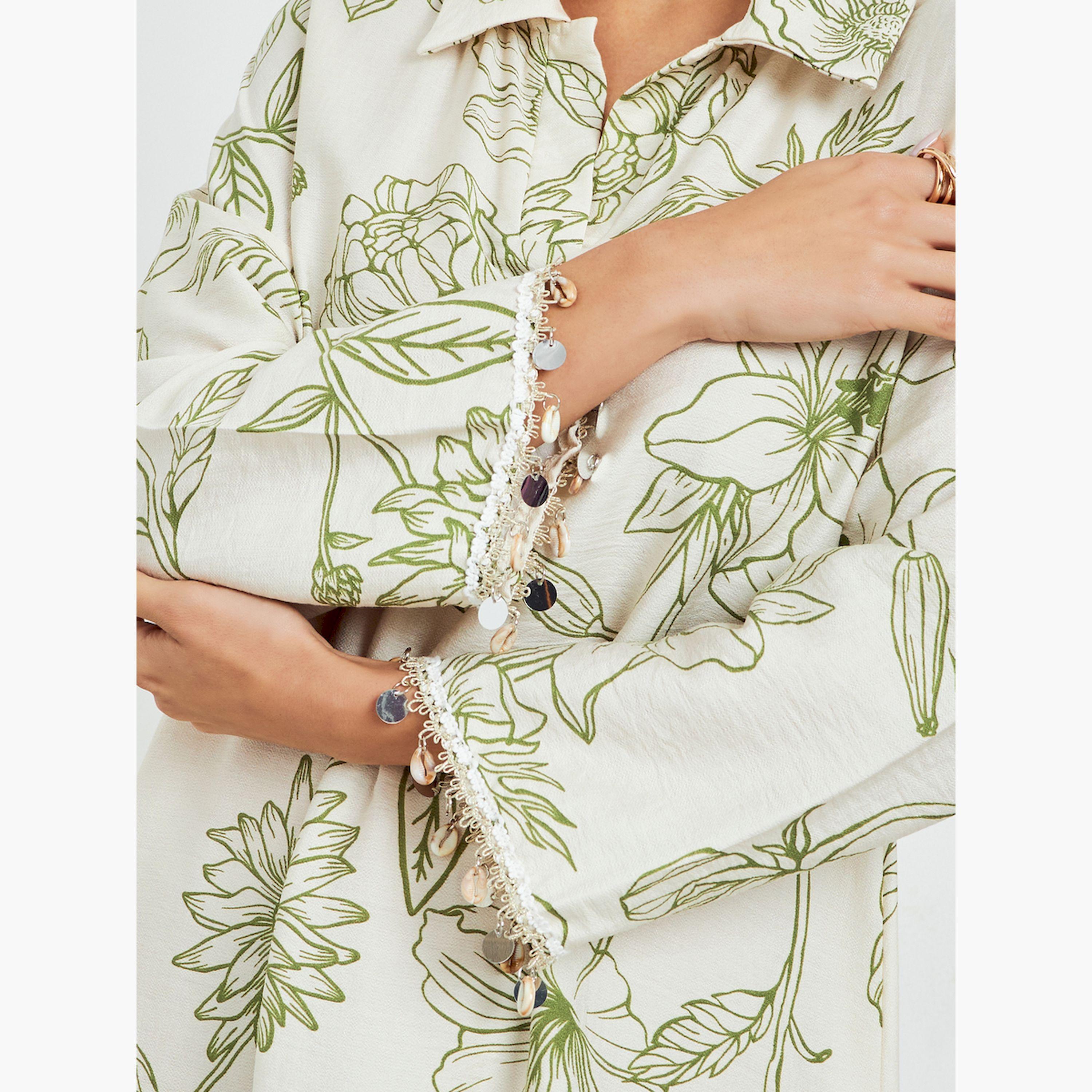Styli Floral Print Jalabiya with Round Drop Sleeve Trim-women-arabicclothing-jalabiyas-image-4