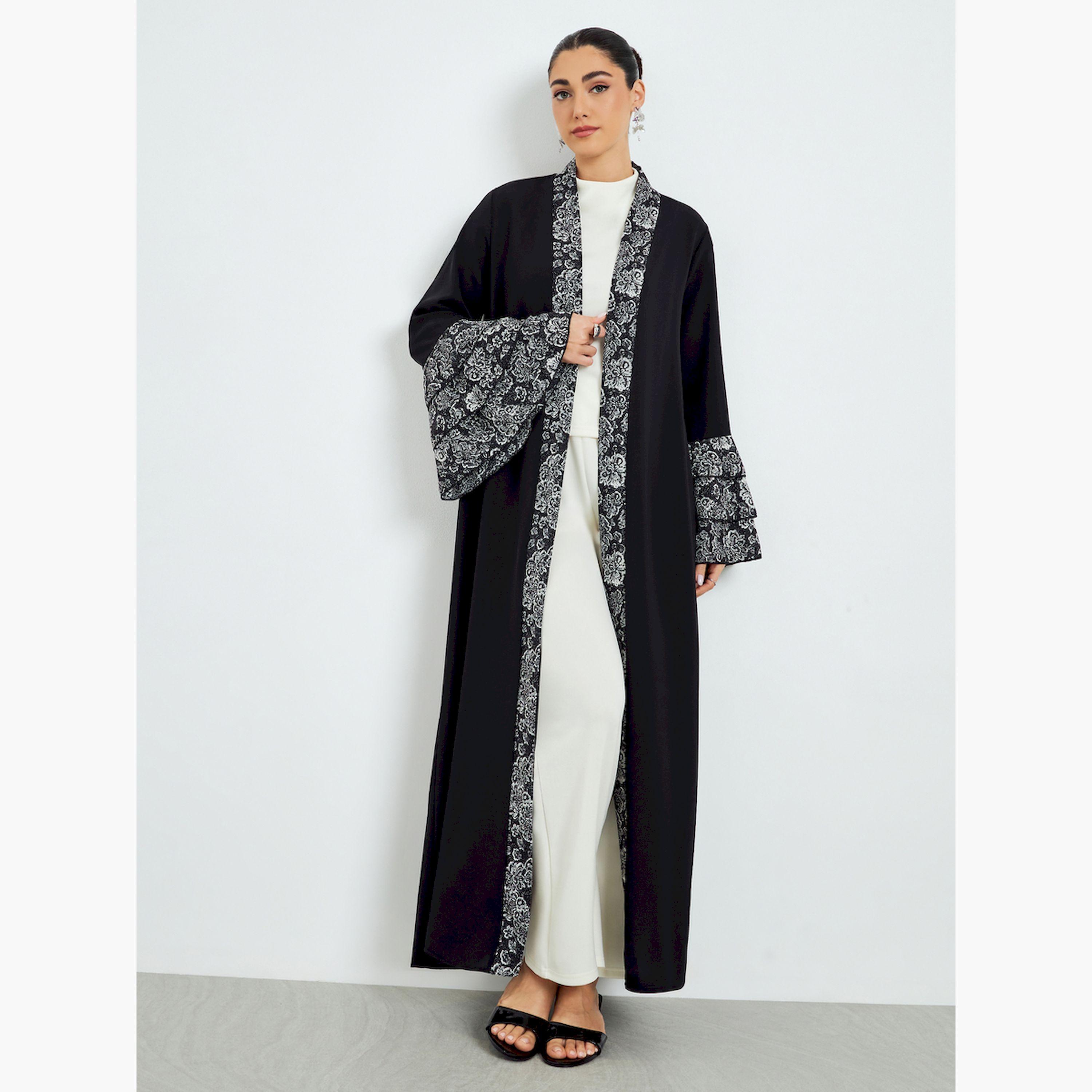 عباية مفتوحة من الأمام بتفاصيل مطبوعة-women-arabicclothing-abayas-image-1