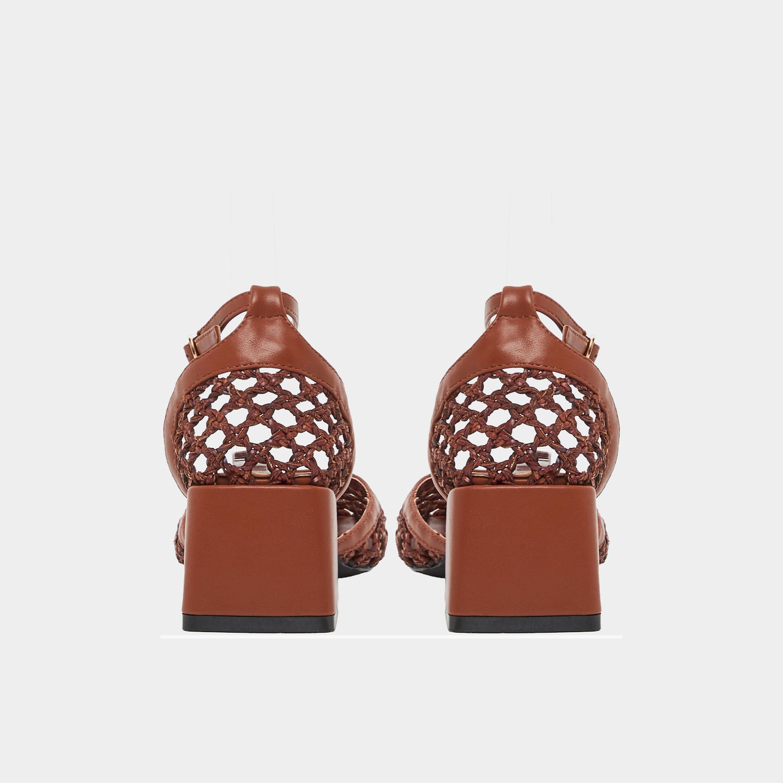 Styli Brown Woven Ankle Strap Block Heel Shoes-women-shoes-heels-image-4