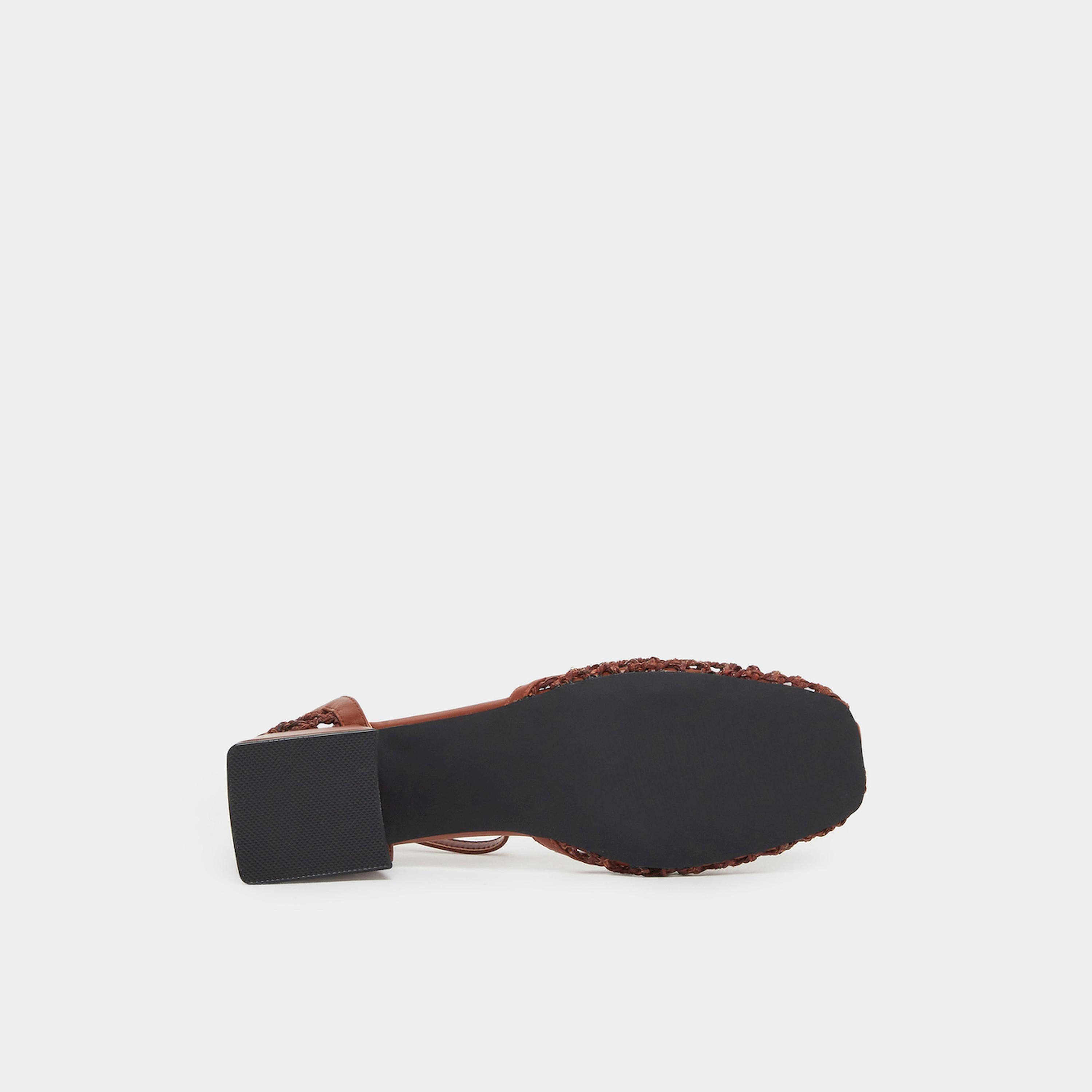 Styli Brown Woven Ankle Strap Block Heel Shoes-women-shoes-heels-image-6