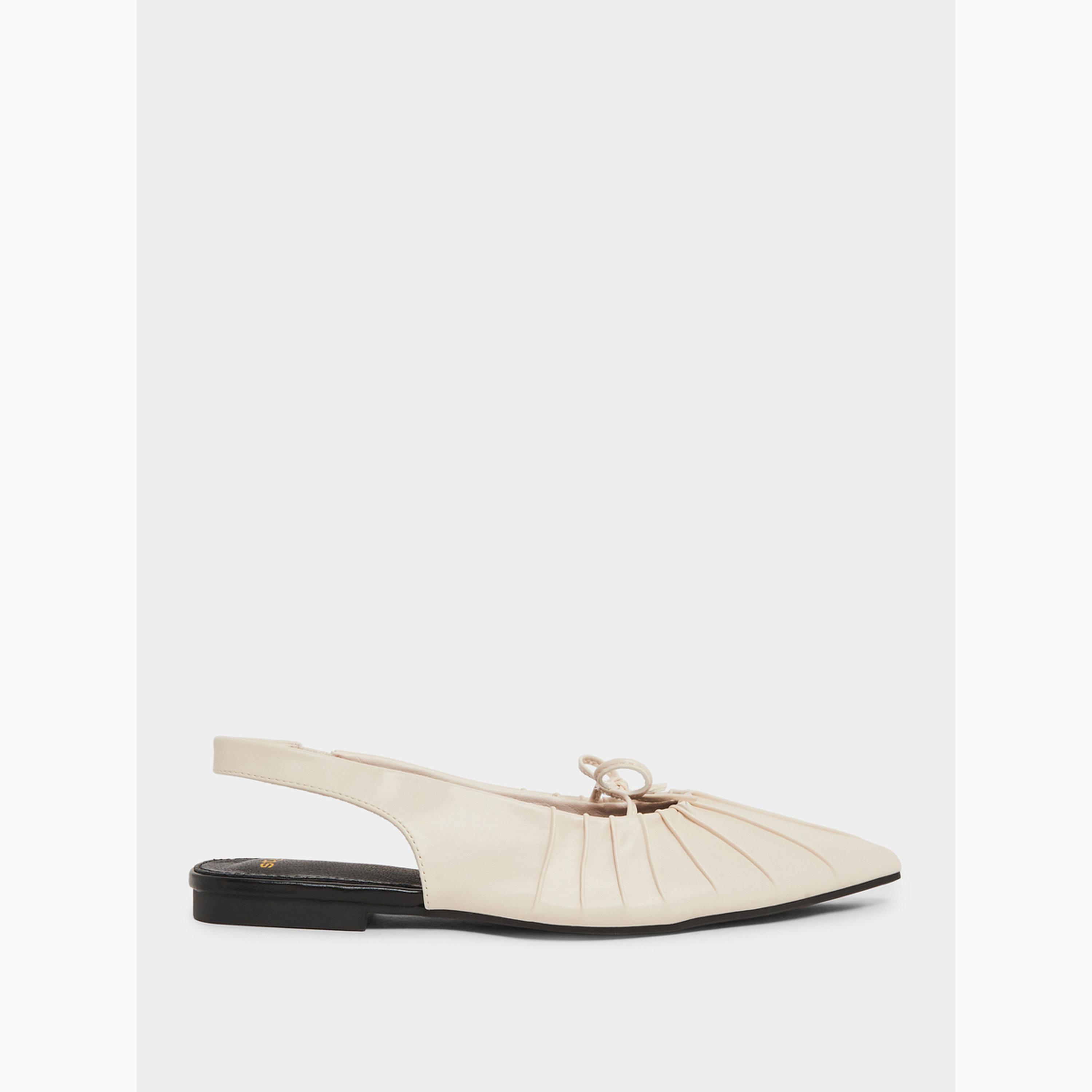 Styli Beige Pleated Slingback Flat Shoes-women-shoes-sandals-flats-image-2