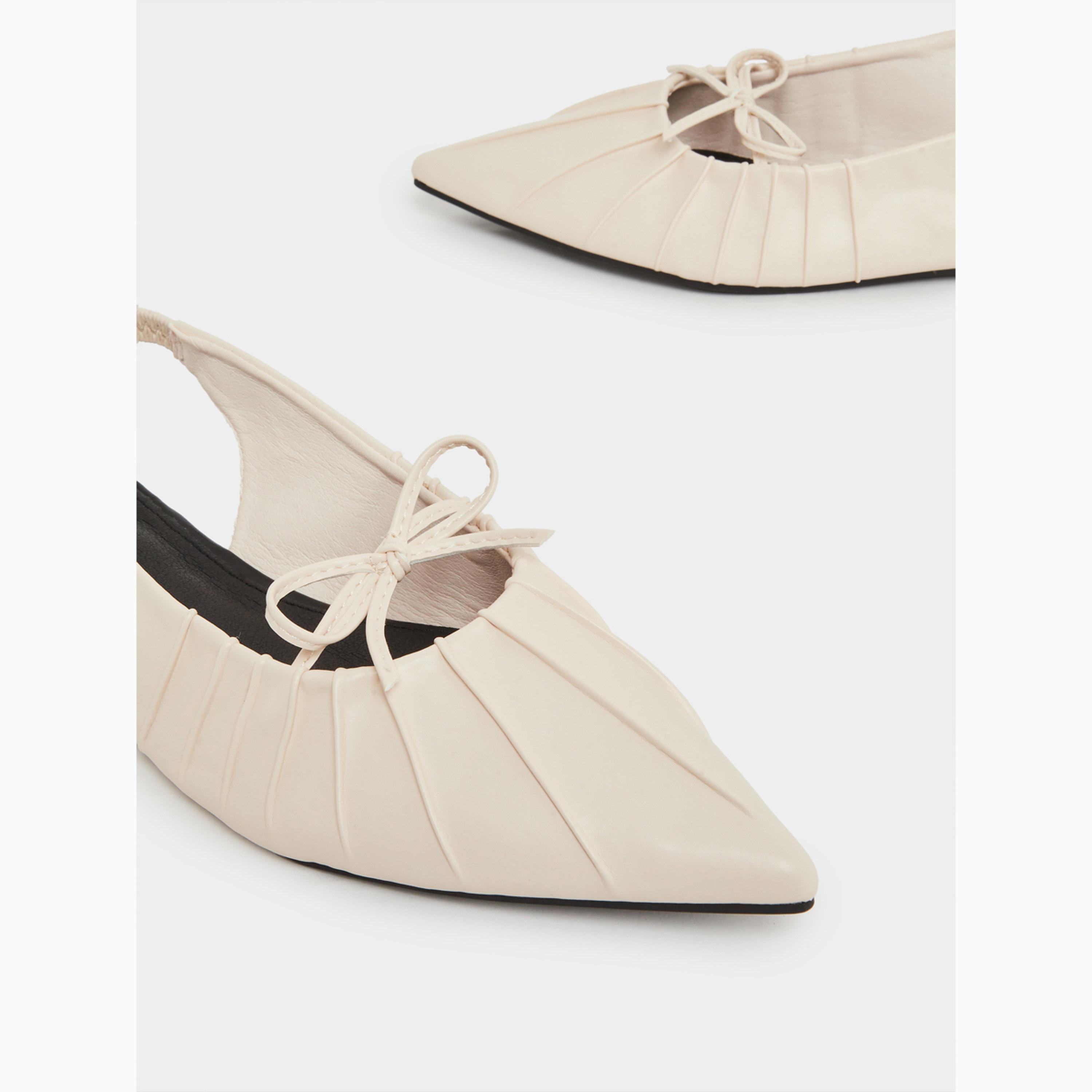 Styli Beige Pleated Slingback Flat Shoes-women-shoes-sandals-flats-image-3