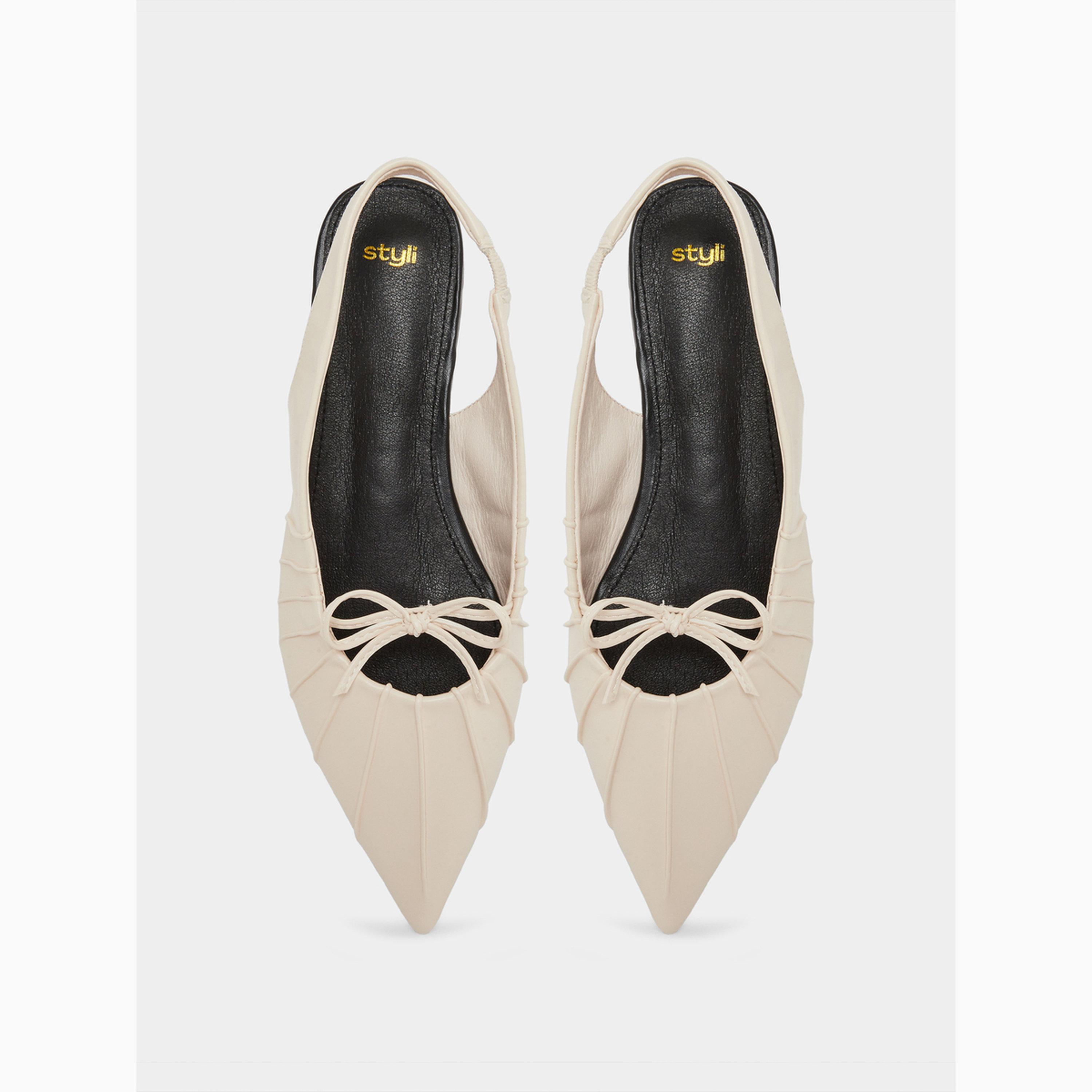 Styli Beige Pleated Slingback Flat Shoes-women-shoes-sandals-flats-image-5