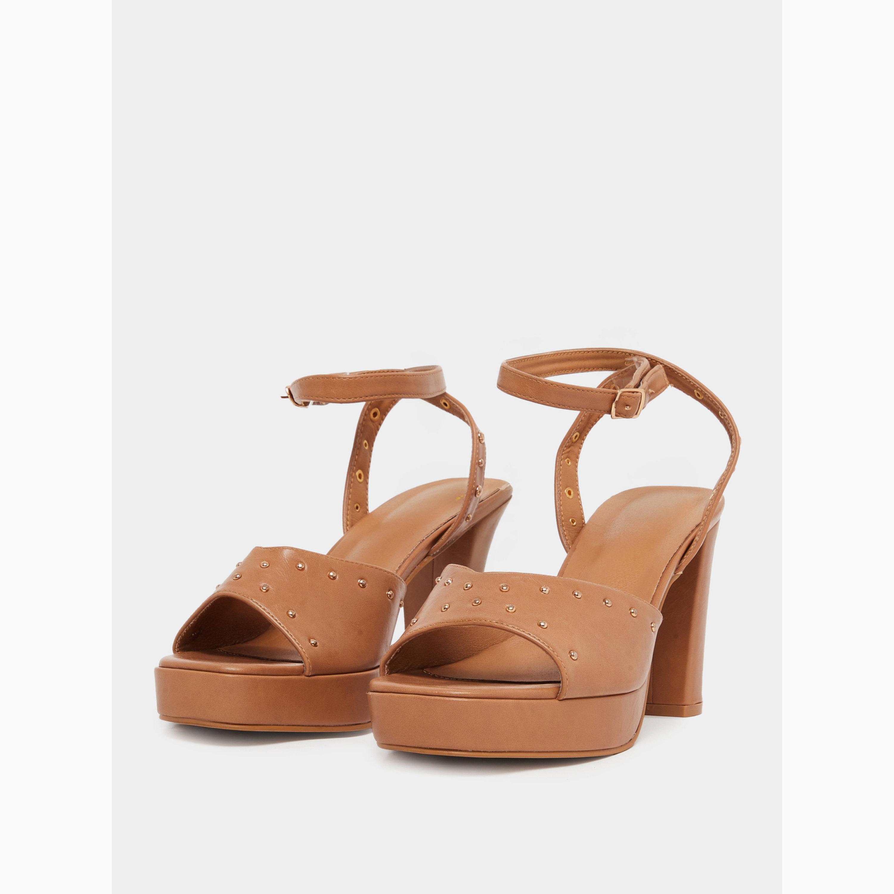 Styli Nude Studded Platform Heel Sandals-women-shoes-sandals-heeled-image-1