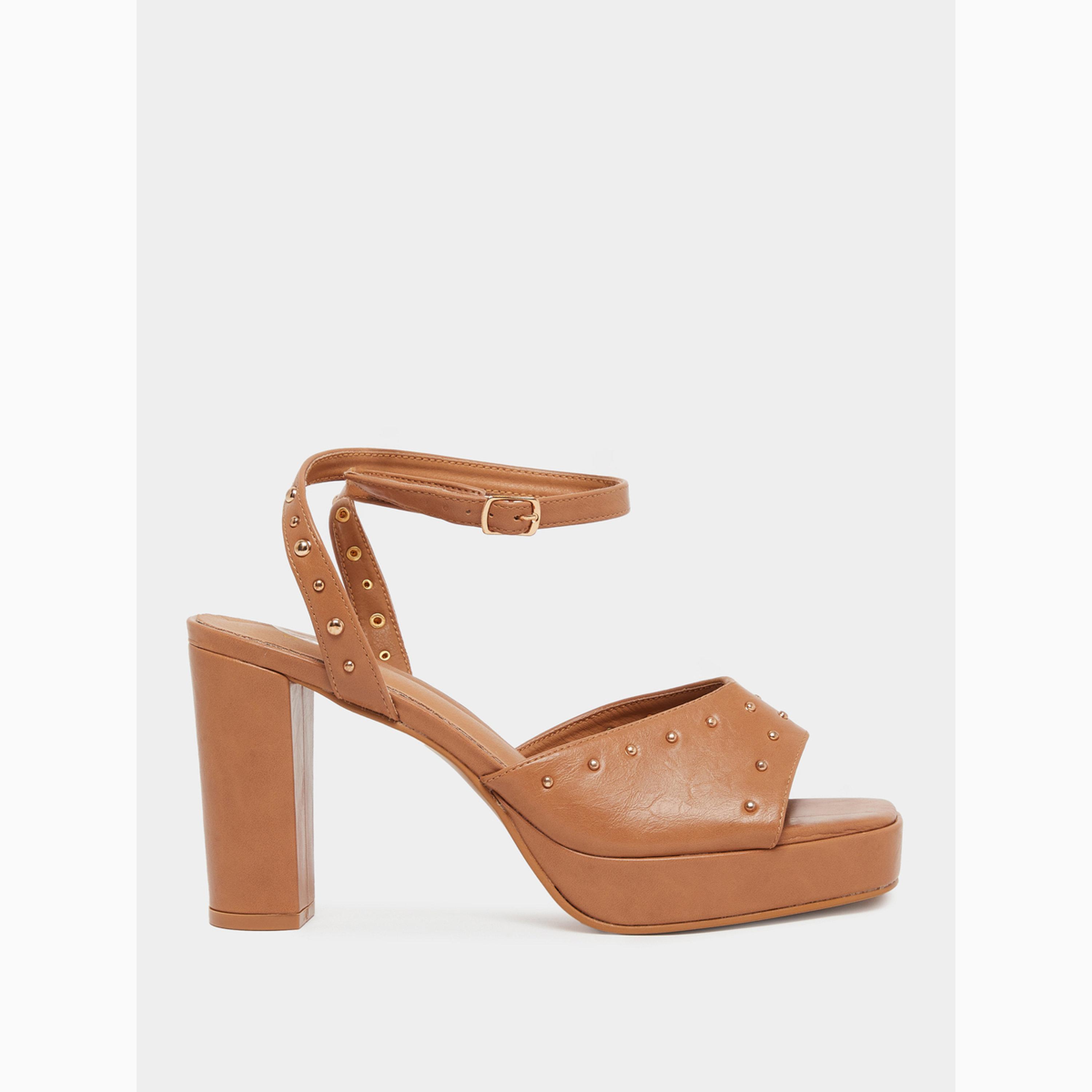 Styli Nude Studded Platform Heel Sandals-women-shoes-sandals-heeled-image-2