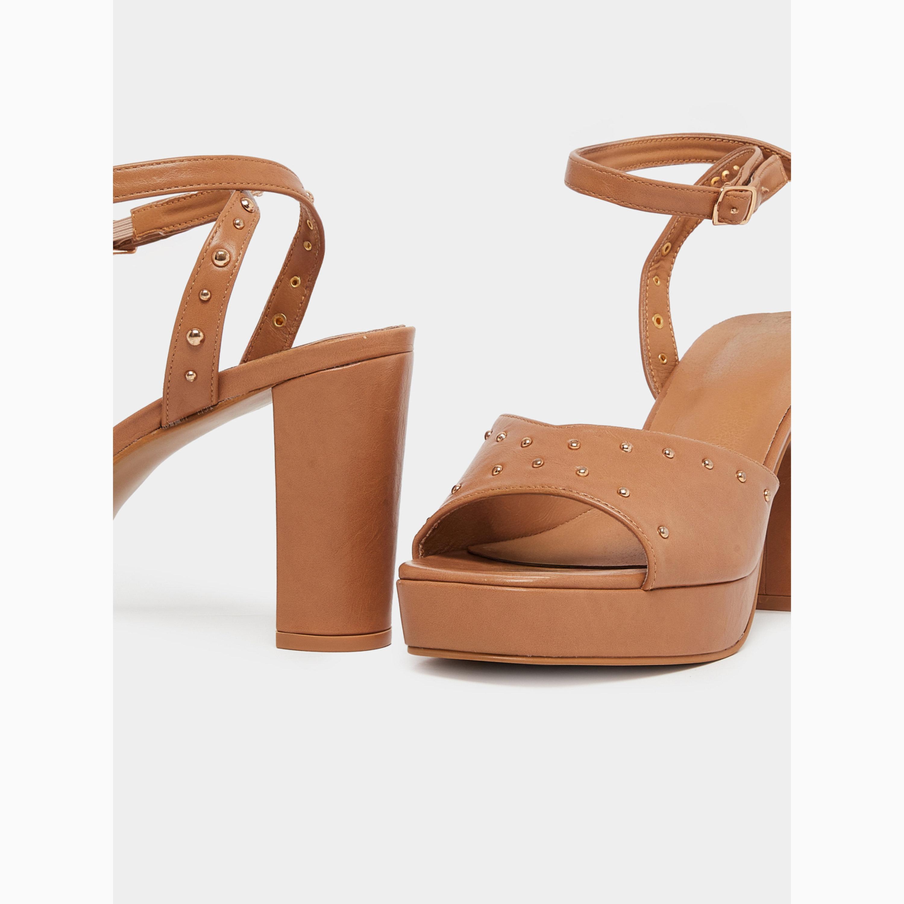 Styli Nude Studded Platform Heel Sandals-women-shoes-sandals-heeled-image-3