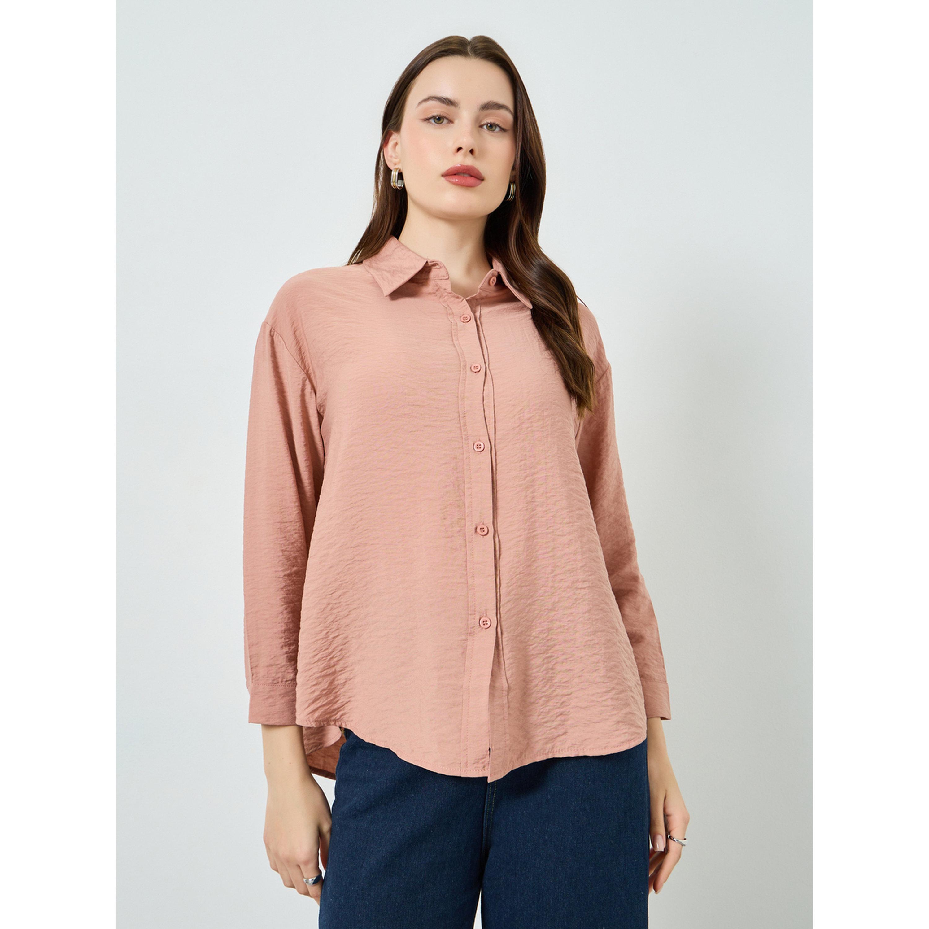 بلوزة بأكمام طويلة وملمس بارز خوخي-women-clothing-shirtsandblouses-shirts-image-1