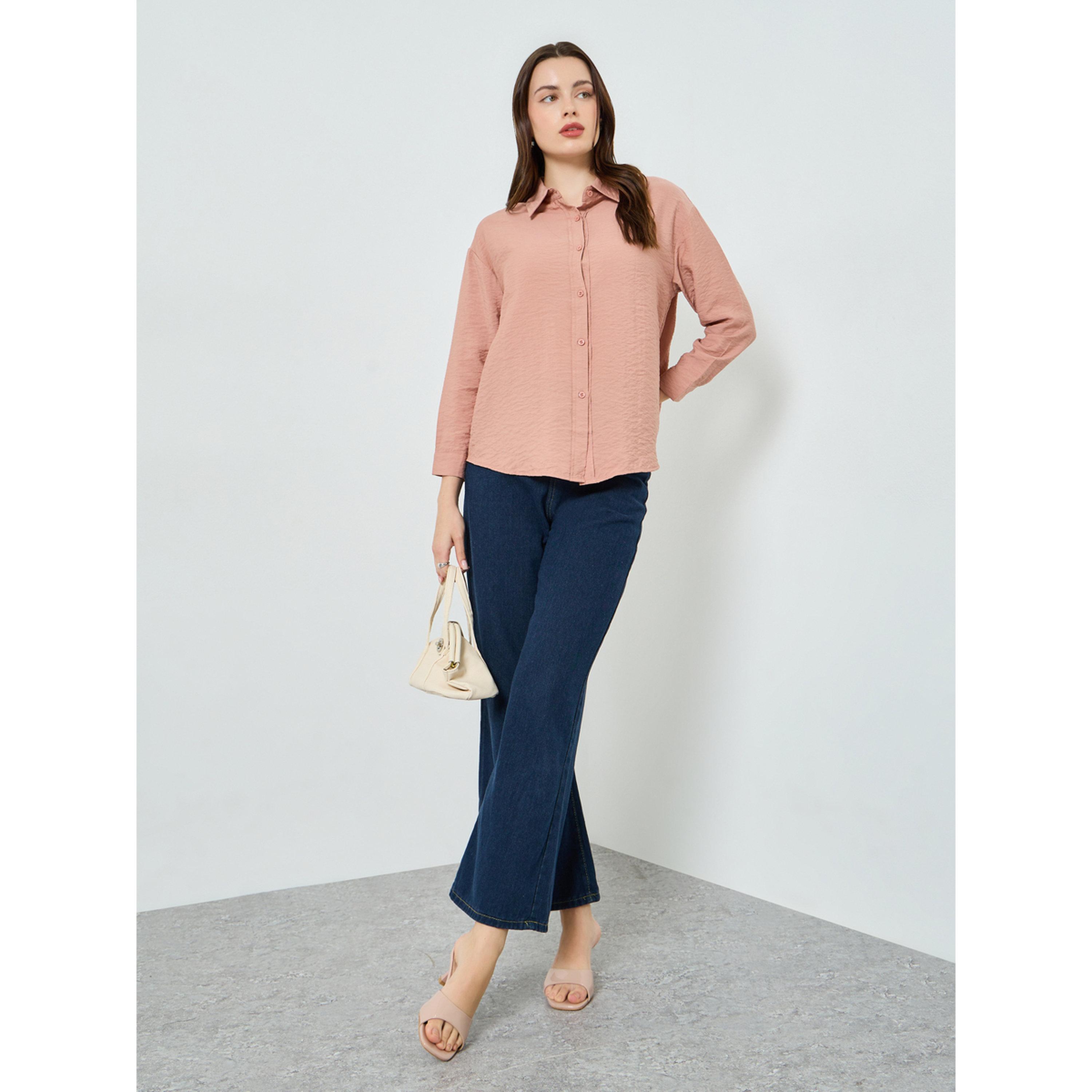 بلوزة بأكمام طويلة وملمس بارز خوخي-women-clothing-shirtsandblouses-shirts-image-2