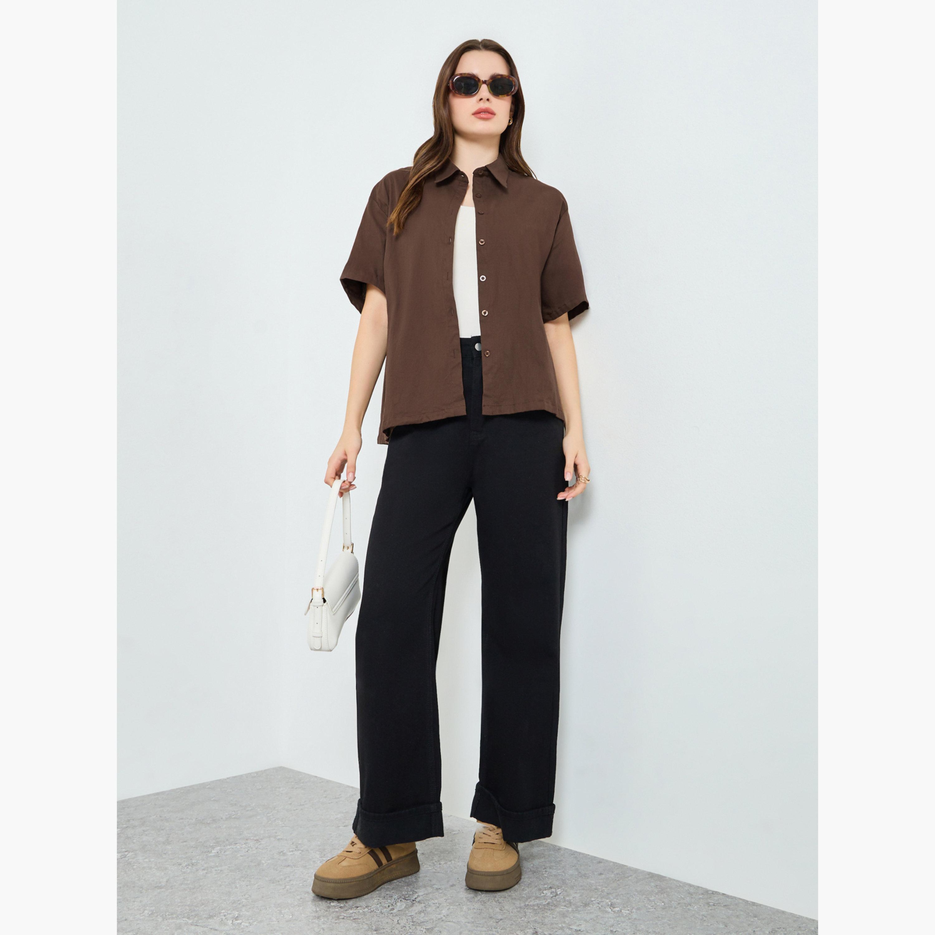 Styli Women Solid Oversized Short Sleeve Shirt-women-clothing-shirtsandblouses-shirts-image-2