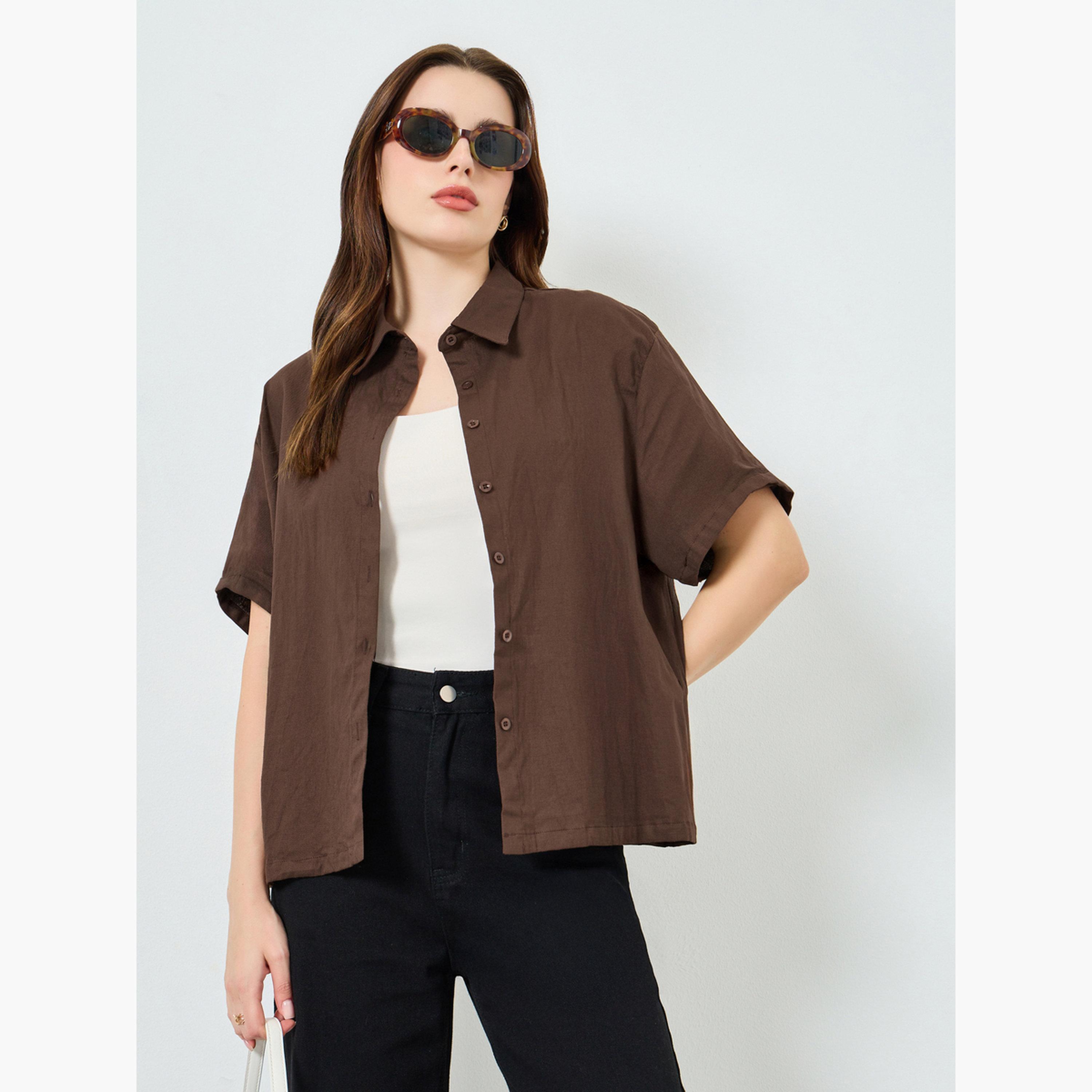 Styli Women Solid Oversized Short Sleeve Shirt-women-clothing-shirtsandblouses-shirts-image-3
