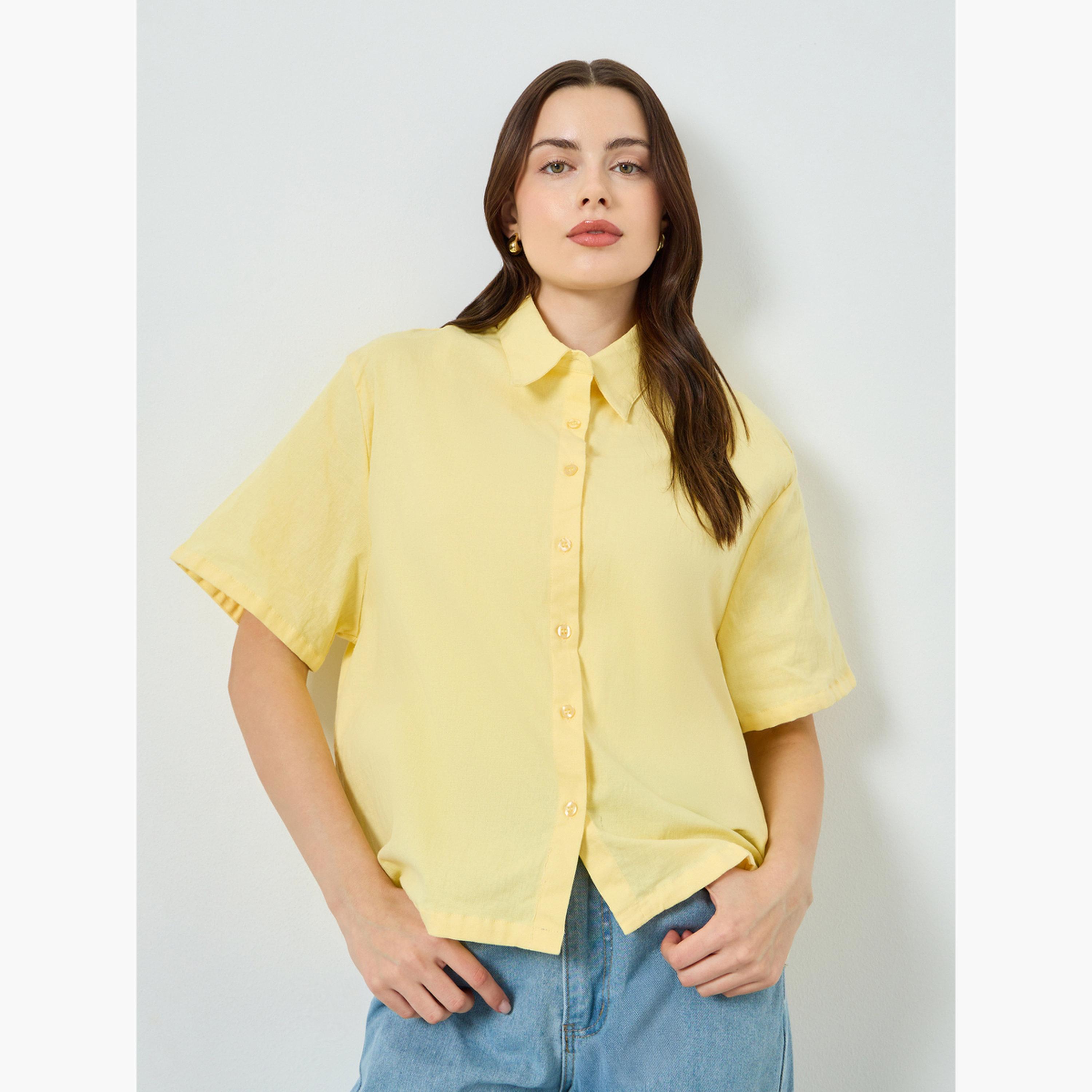 Styli Women Solid Oversized Short Sleeve Shirt-women-clothing-shirtsandblouses-shirts-image-1