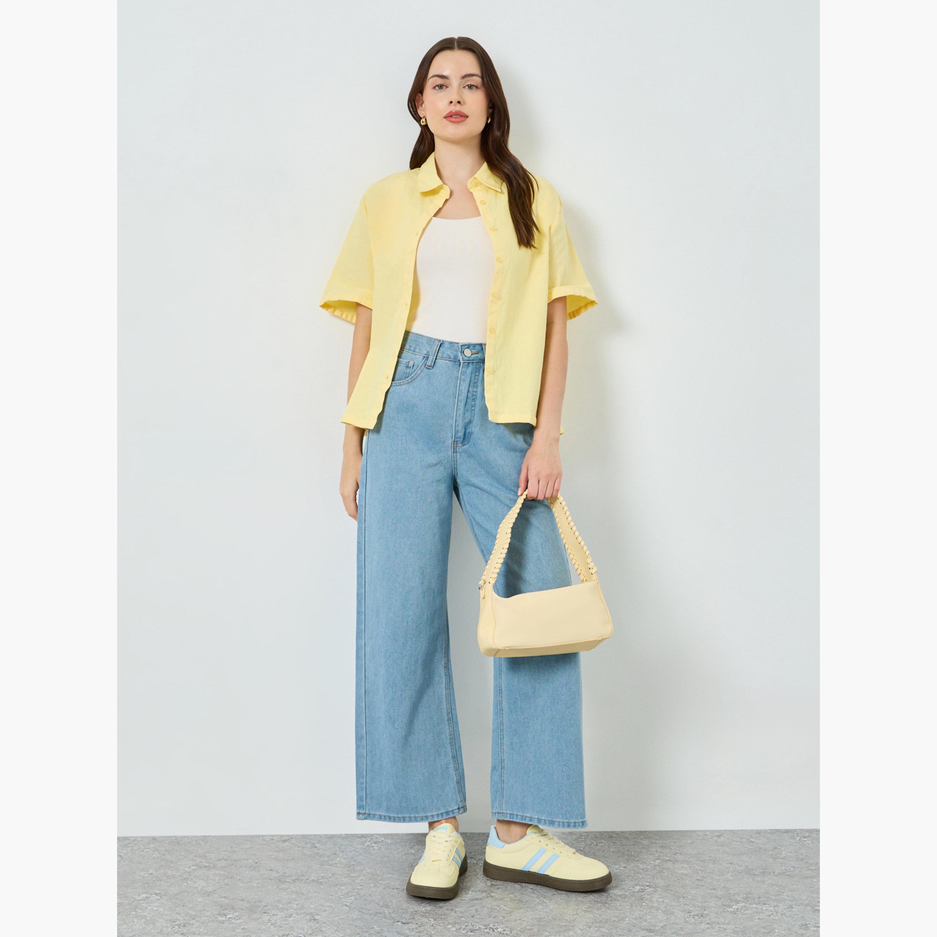Styli Women Solid Oversized Short Sleeve Shirt-women-clothing-shirtsandblouses-shirts-image-2
