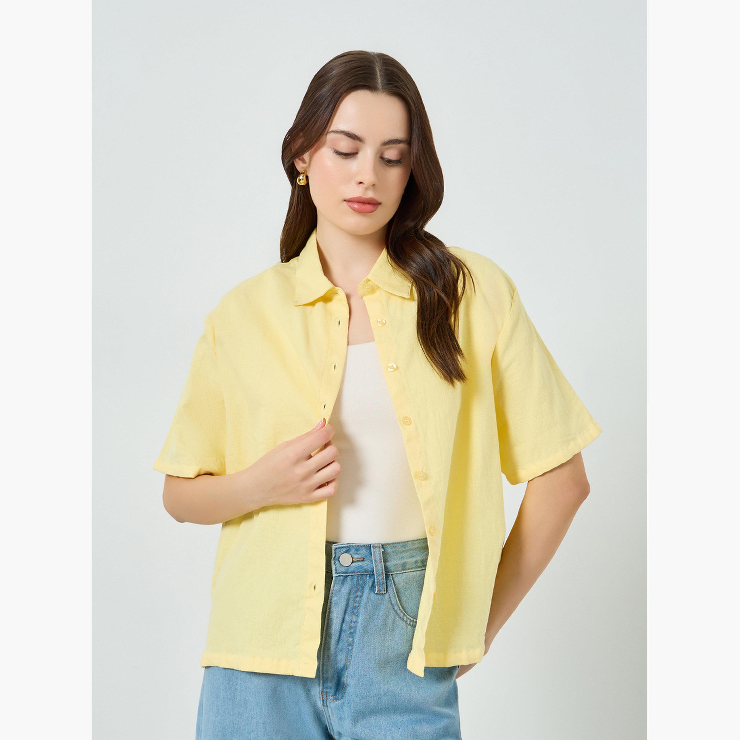 Styli Women Solid Oversized Short Sleeve Shirt-women-clothing-shirtsandblouses-shirts-image-3