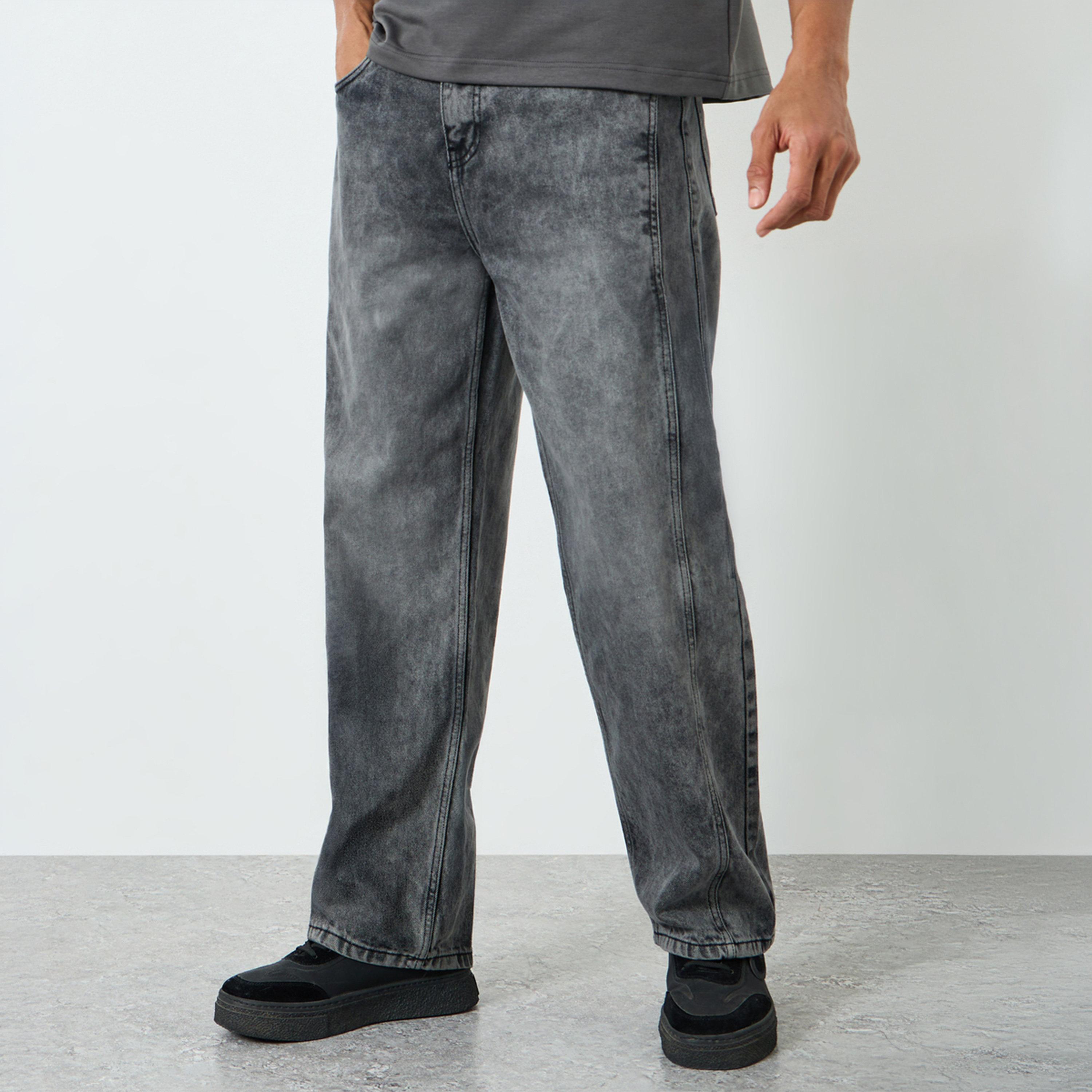 جينز واسع بتفاصيل مشطوفة للرجال-men-clothing-bottoms-jeans-image-5