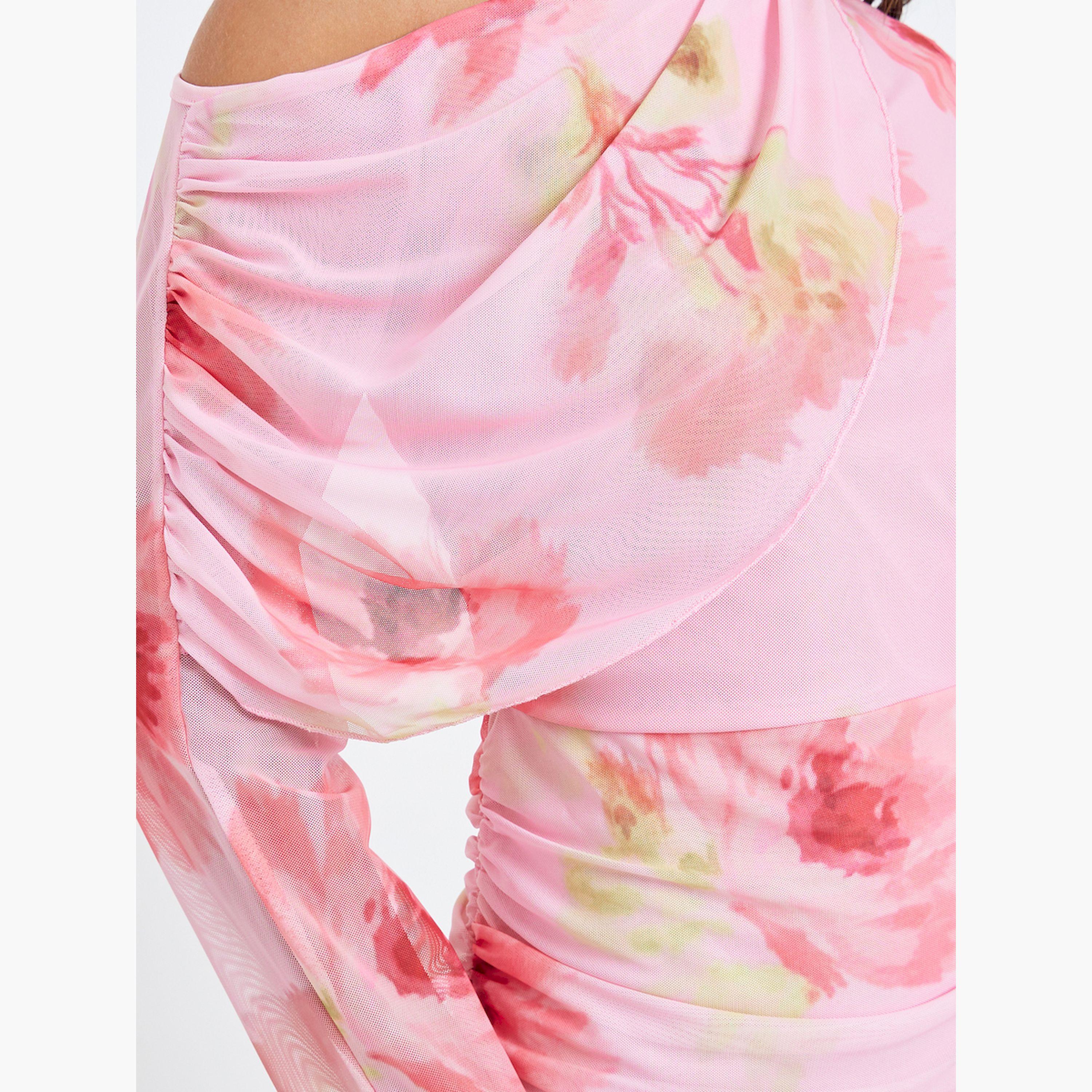 Styli Women Pink Floral Print One Shoulder Midi Dress-women-clothing-dresses-image-5