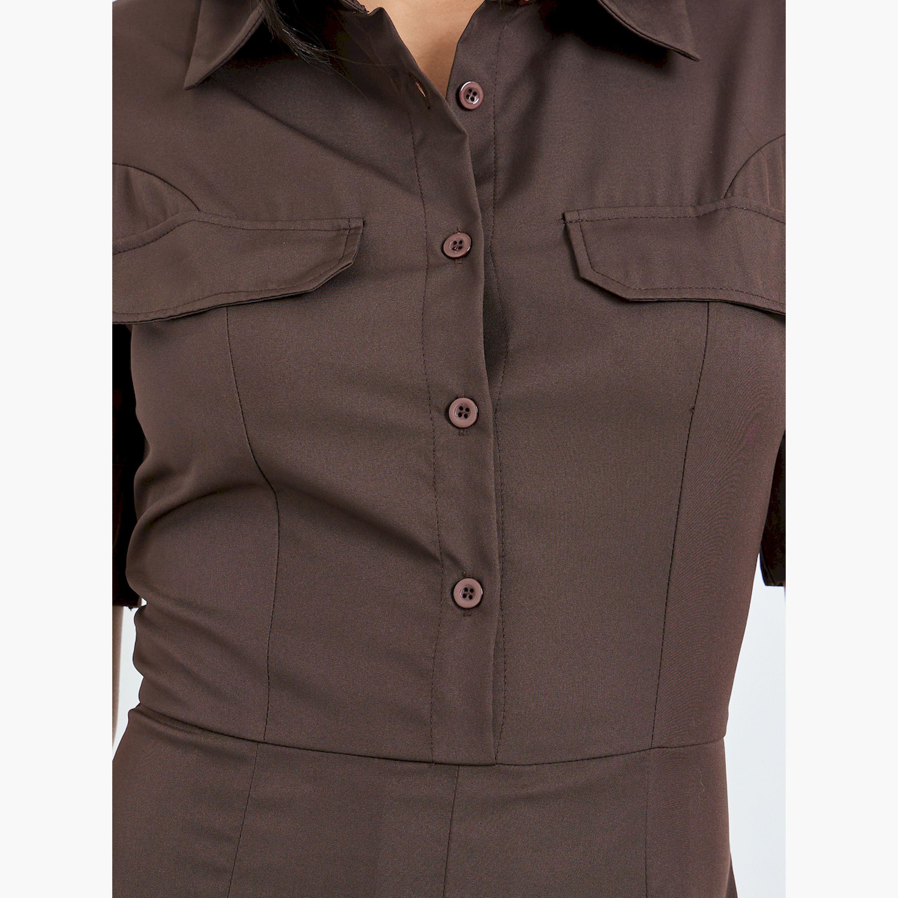 فستان ميدي بنمط قميص بحافة واسعة وأزرار-women-clothing-dresses-image-4