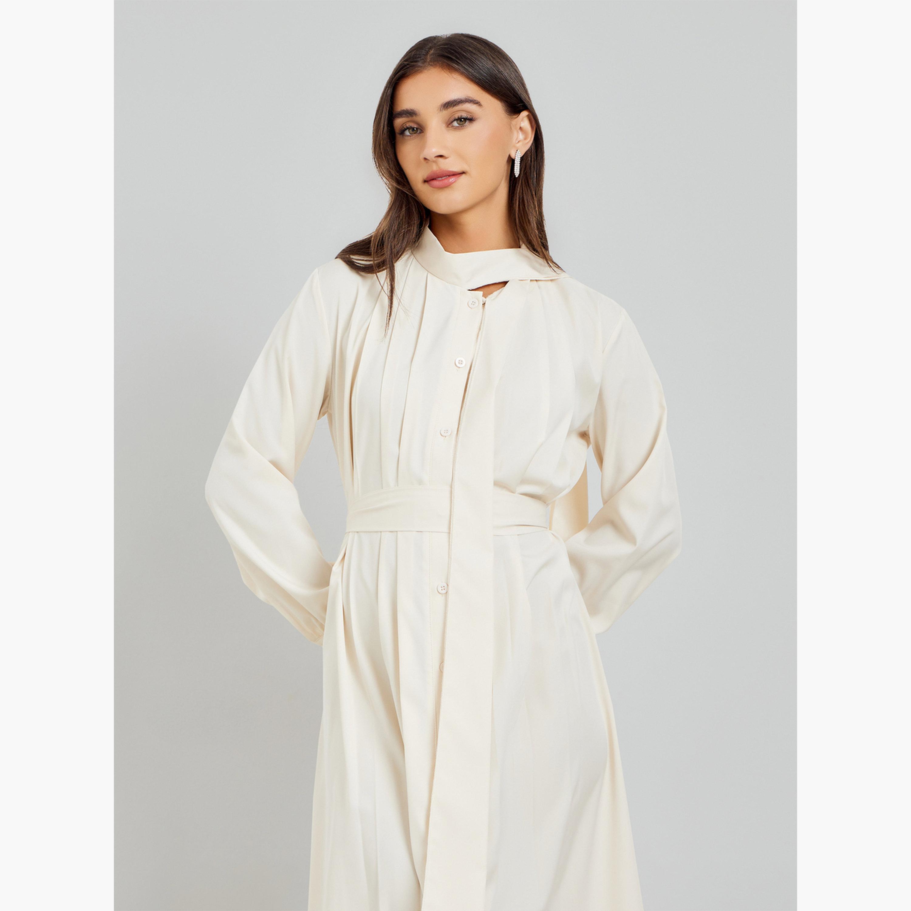 فستان طويل بطيات وتفاصيل رباط-women-clothing-dresses-image-4