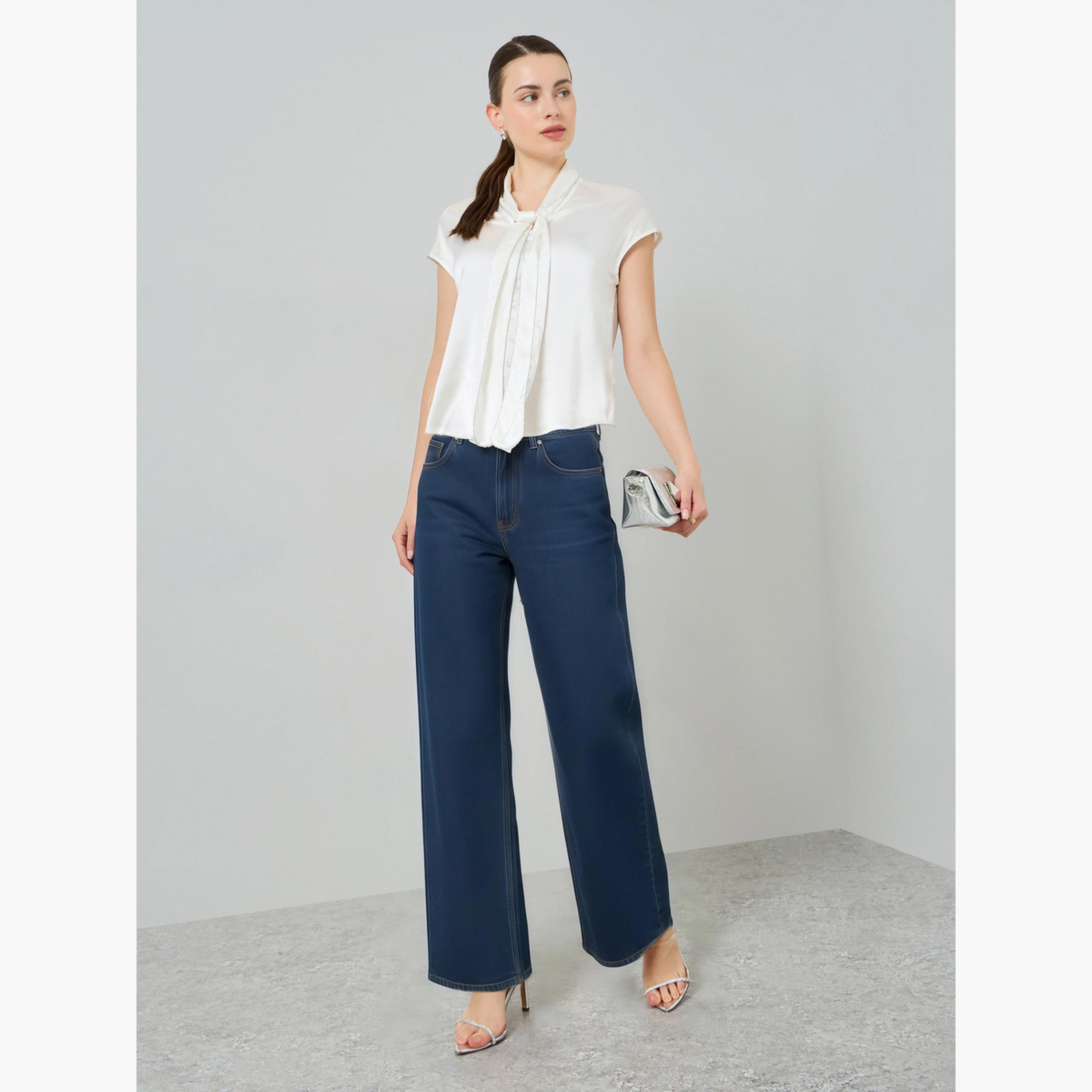 Styli Women White Satin Tie-Neck Blouse-women-clothing-shirtsandblouses-blouses-image-2