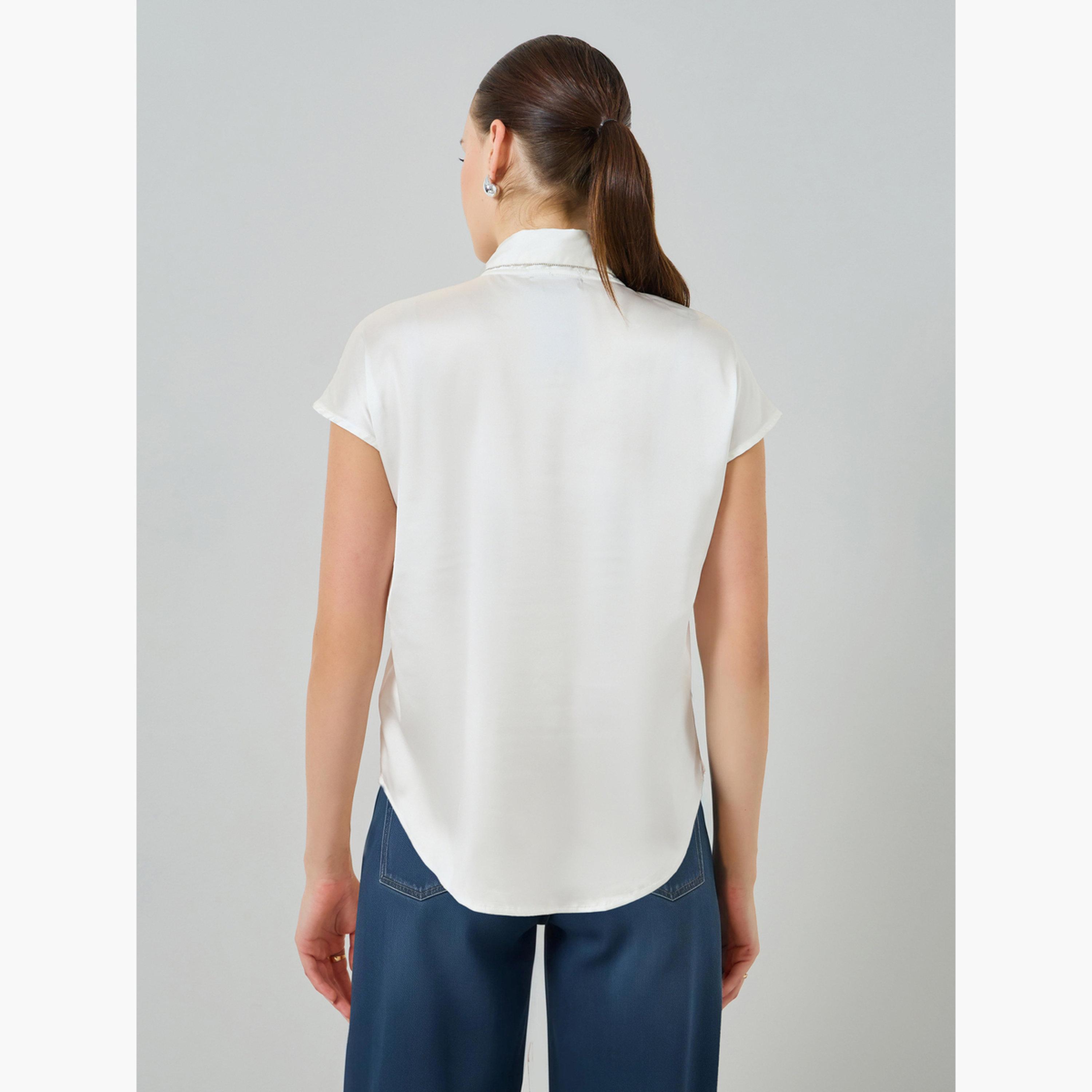 Styli Women White Satin Tie-Neck Blouse-women-clothing-shirtsandblouses-blouses-image-4