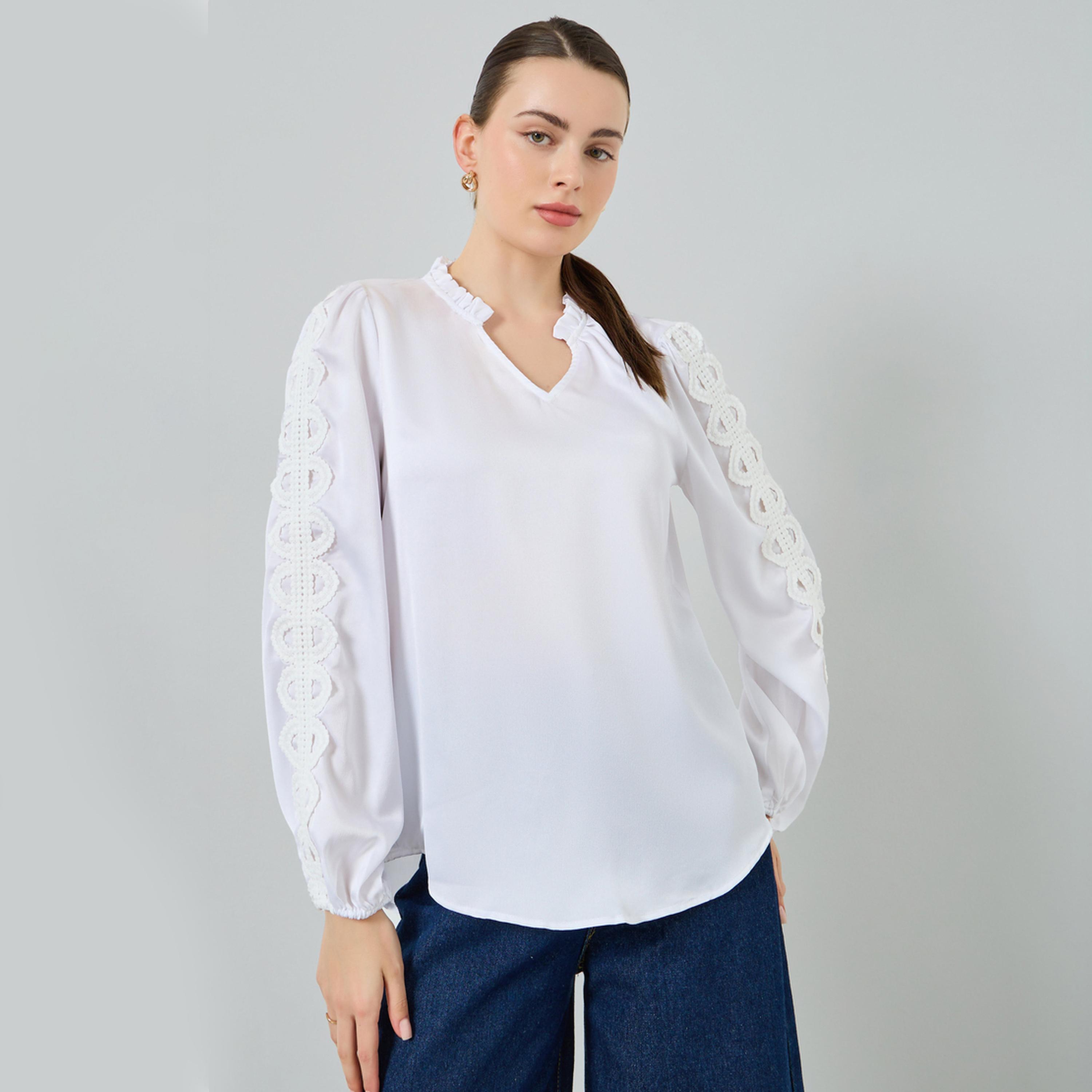 Styli Women White Lace Sleeve Blouse-women-clothing-shirtsandblouses-blouses-image-1