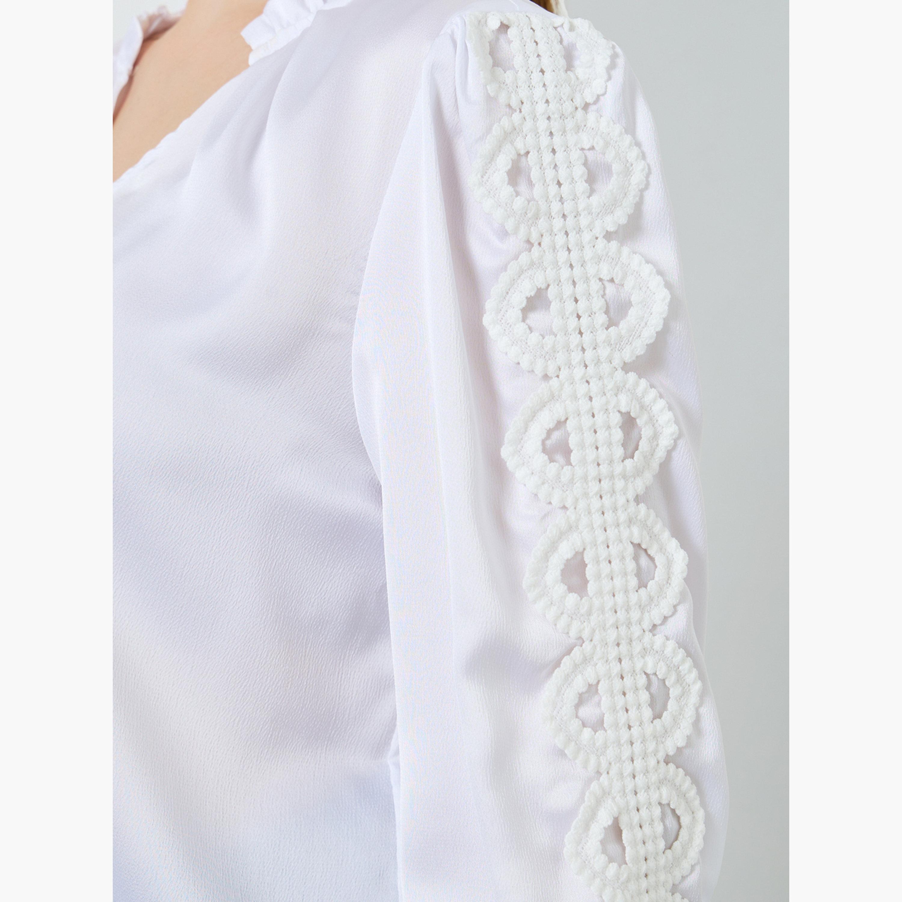 Styli Women White Lace Sleeve Blouse-women-clothing-shirtsandblouses-blouses-image-3
