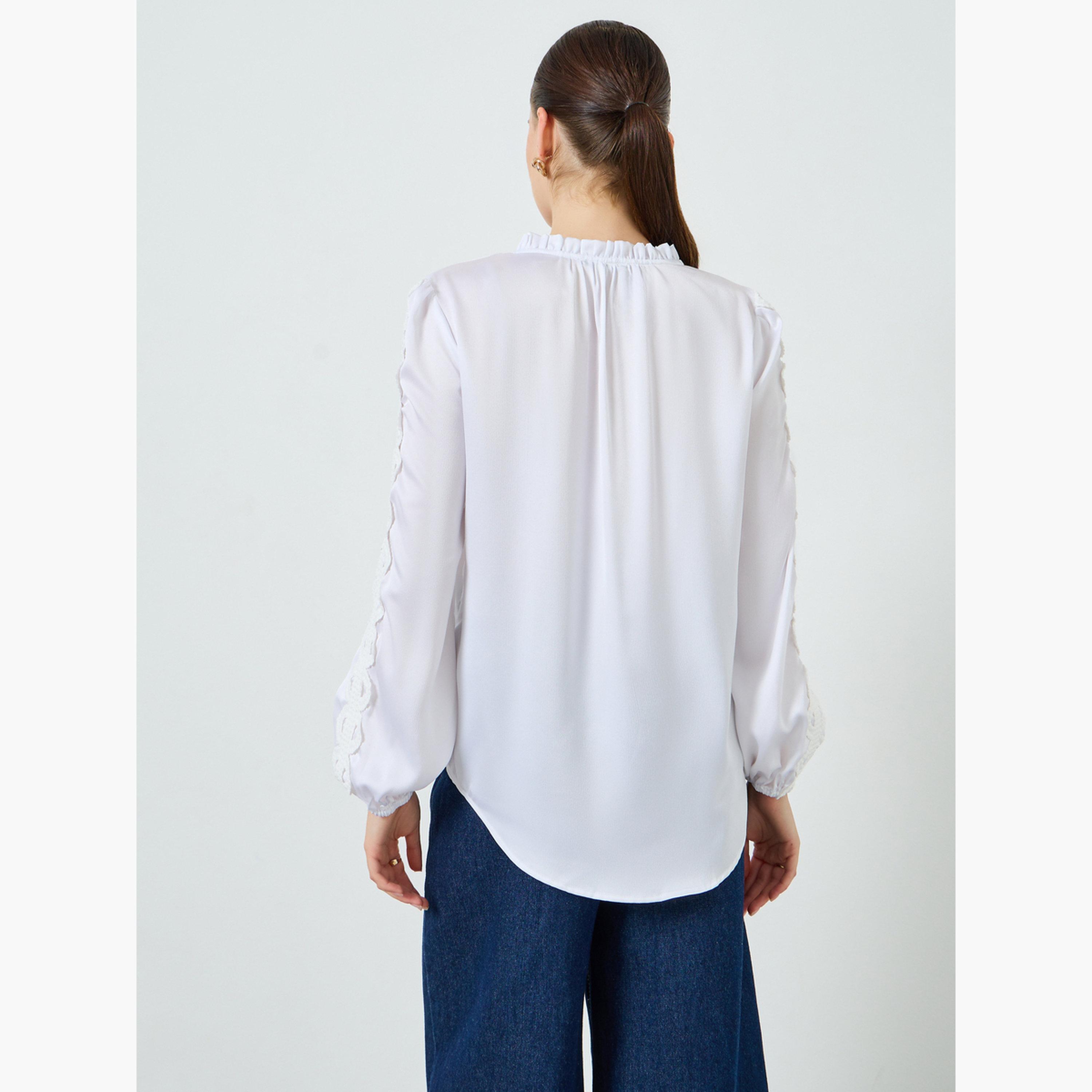 Styli Women White Lace Sleeve Blouse-women-clothing-shirtsandblouses-blouses-image-4