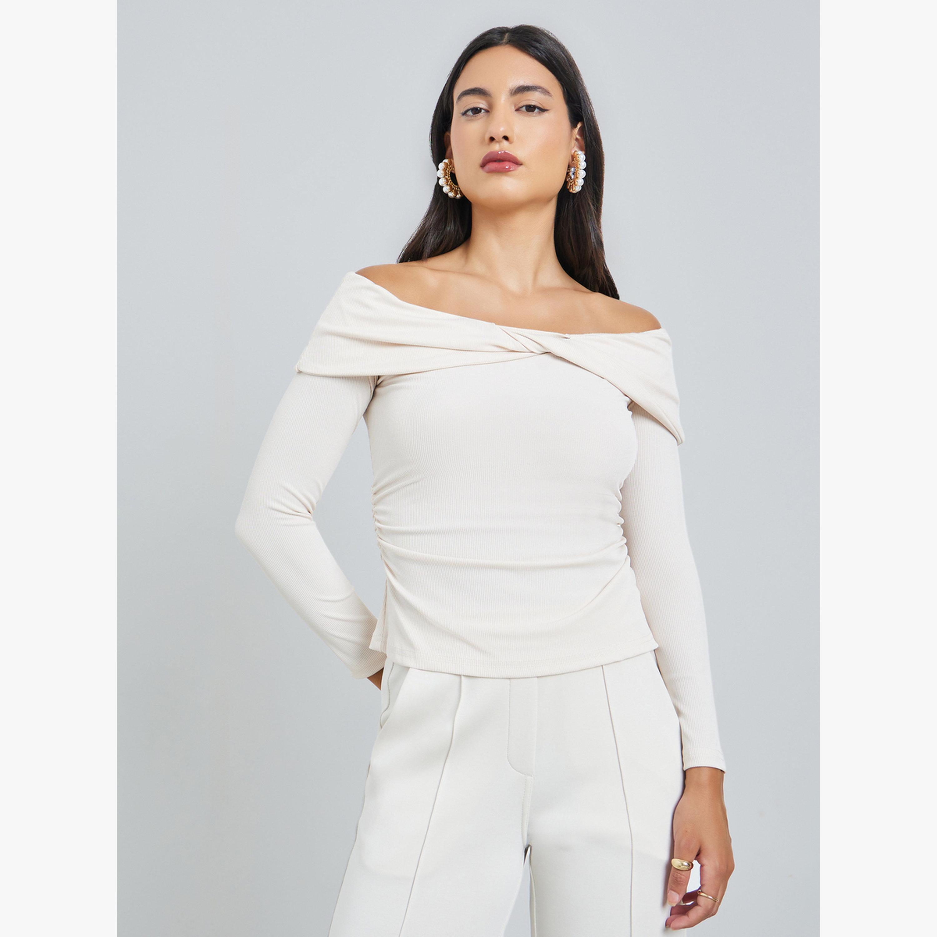 بلوزة منسوجة بظهر مكشوف وتفاصيل ملتوية-women-clothing-shirtsandblouses-blouses-image-1