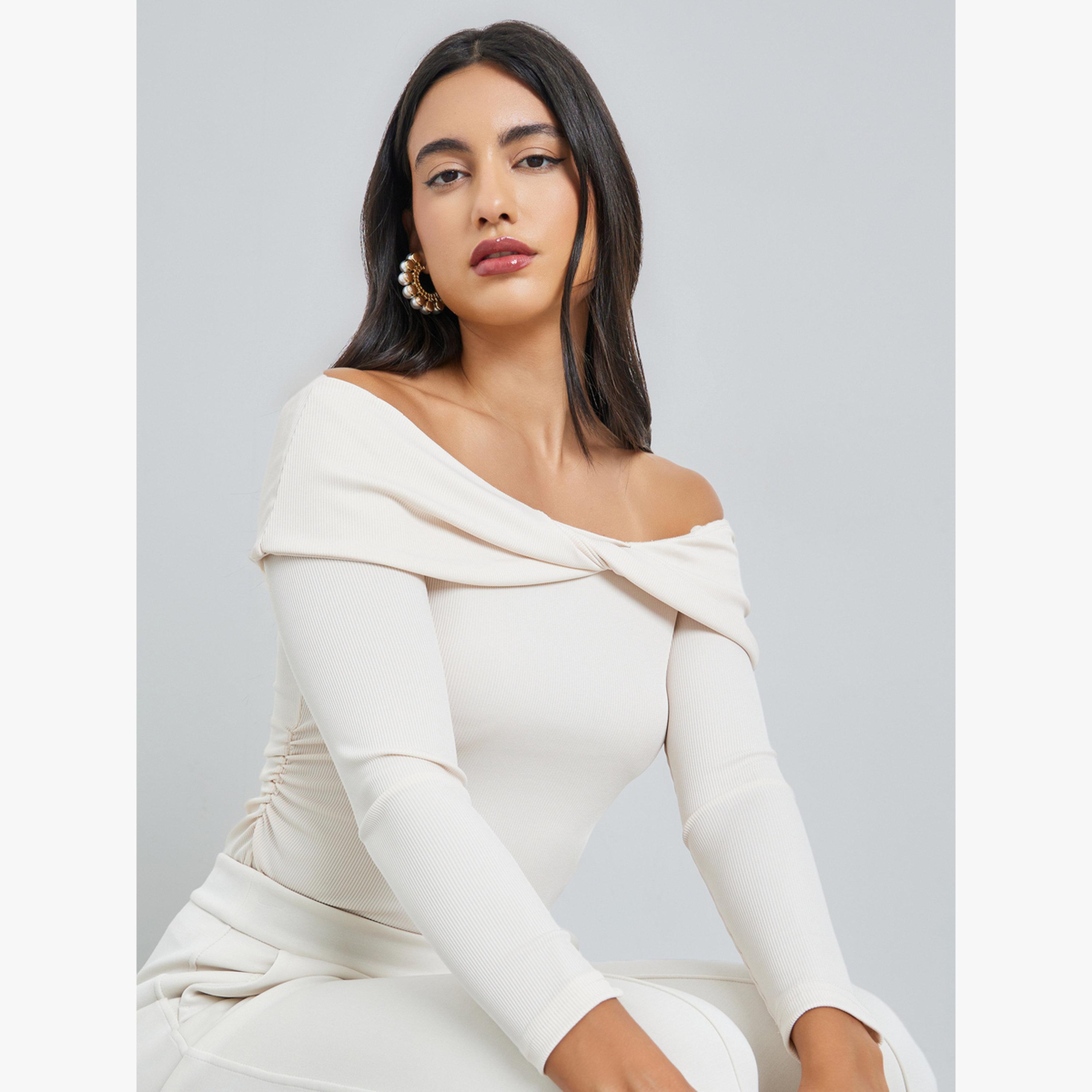 Styli Beige Off-Shoulder Twisted Front Knit Top-women-clothing-shirtsandblouses-blouses-image-3