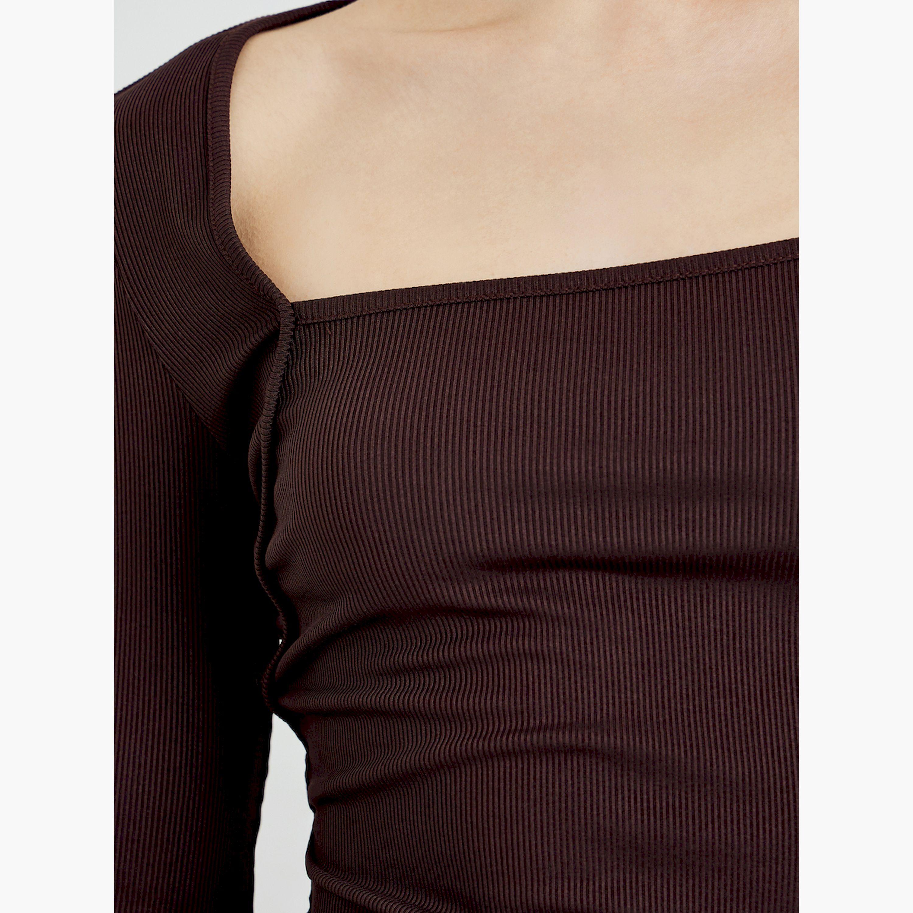 بلوزة محبوكة بياقة مربعة وأكمام طويلة-women-clothing-tshirts-image-5