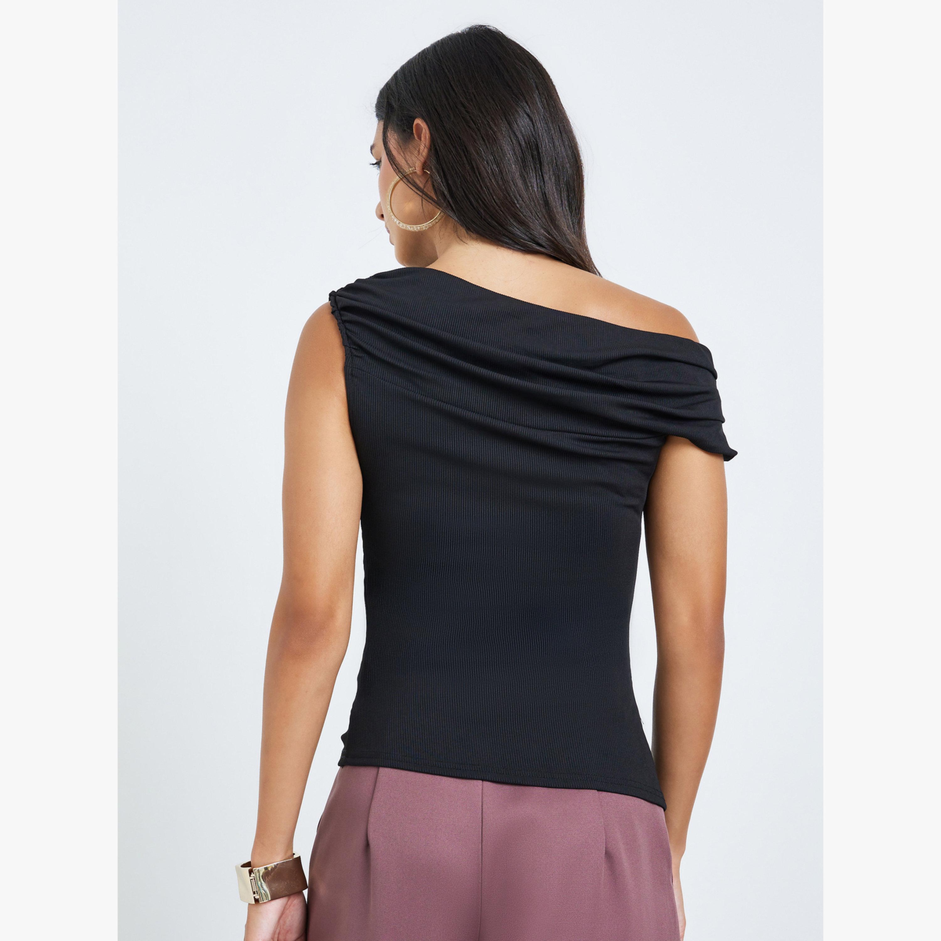 Styli Black Sleeveless Draped Knit Top-women-clothing-shirtsandblouses-blouses-image-4