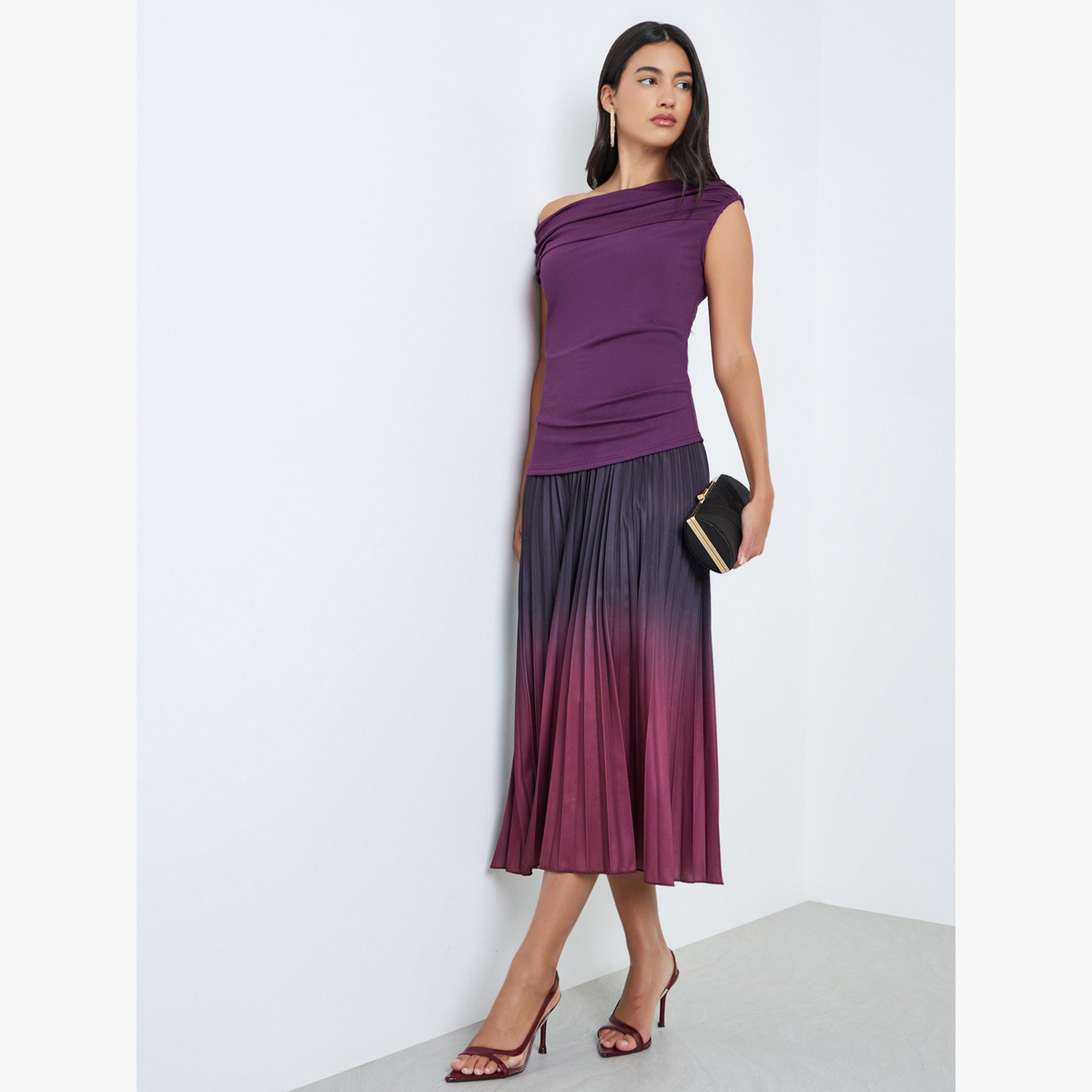 Styli Purple Draped Sleeveless Knit Top-women-clothing-shirtsandblouses-blouses-image-2