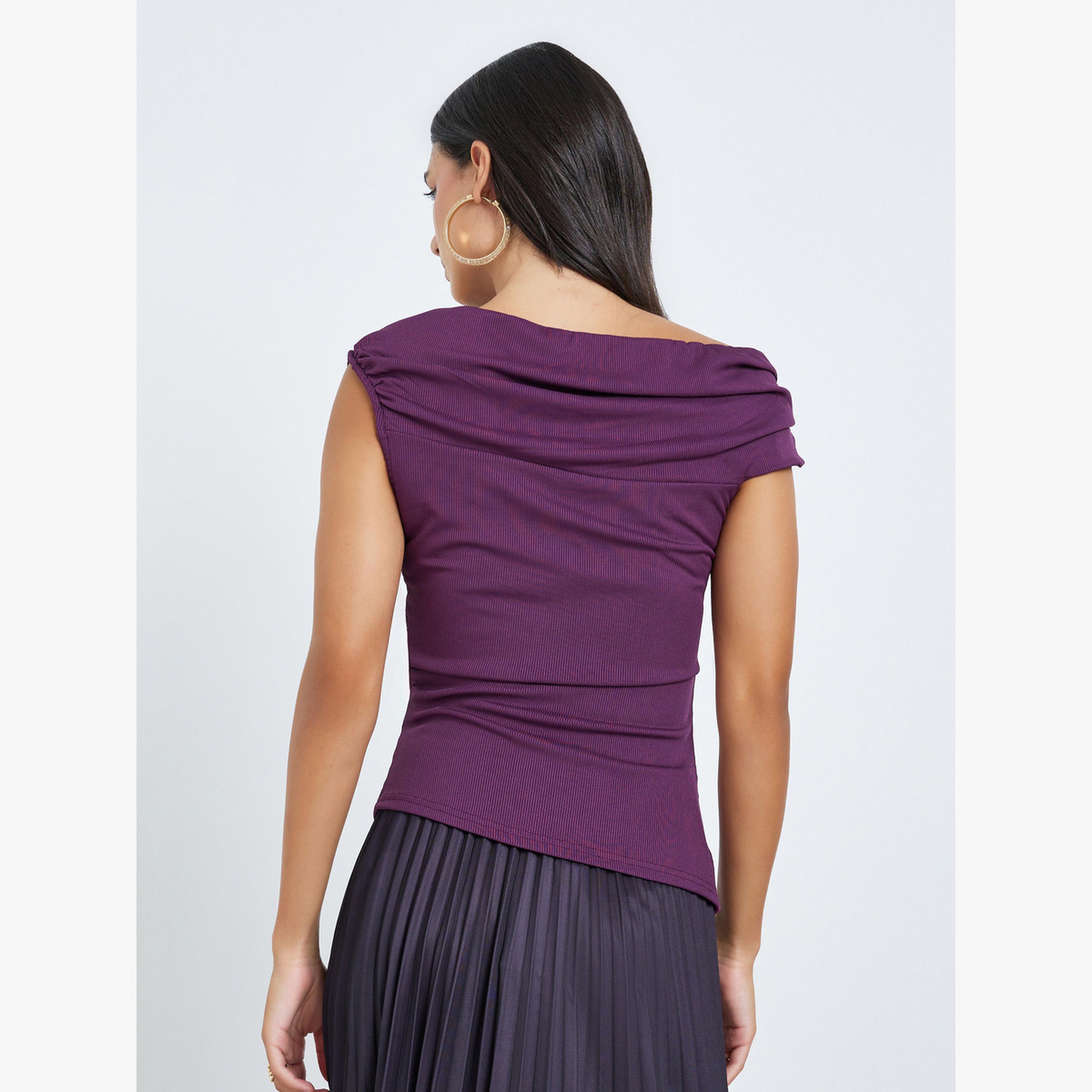 Styli Purple Draped Sleeveless Knit Top-women-clothing-shirtsandblouses-blouses-image-4