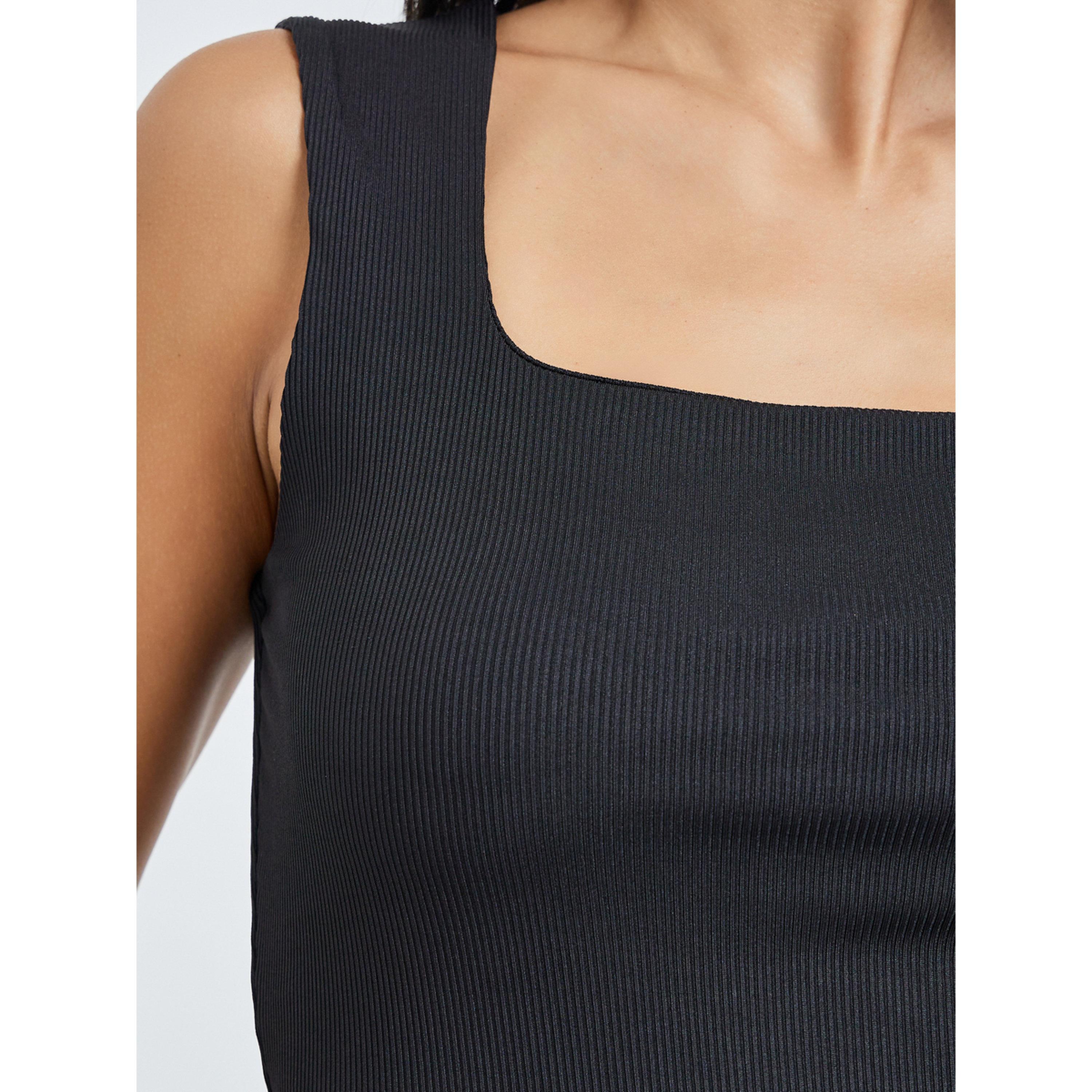 Styli Black Square Neck Fitted Knit Top-women-clothing-tshirts-image-5