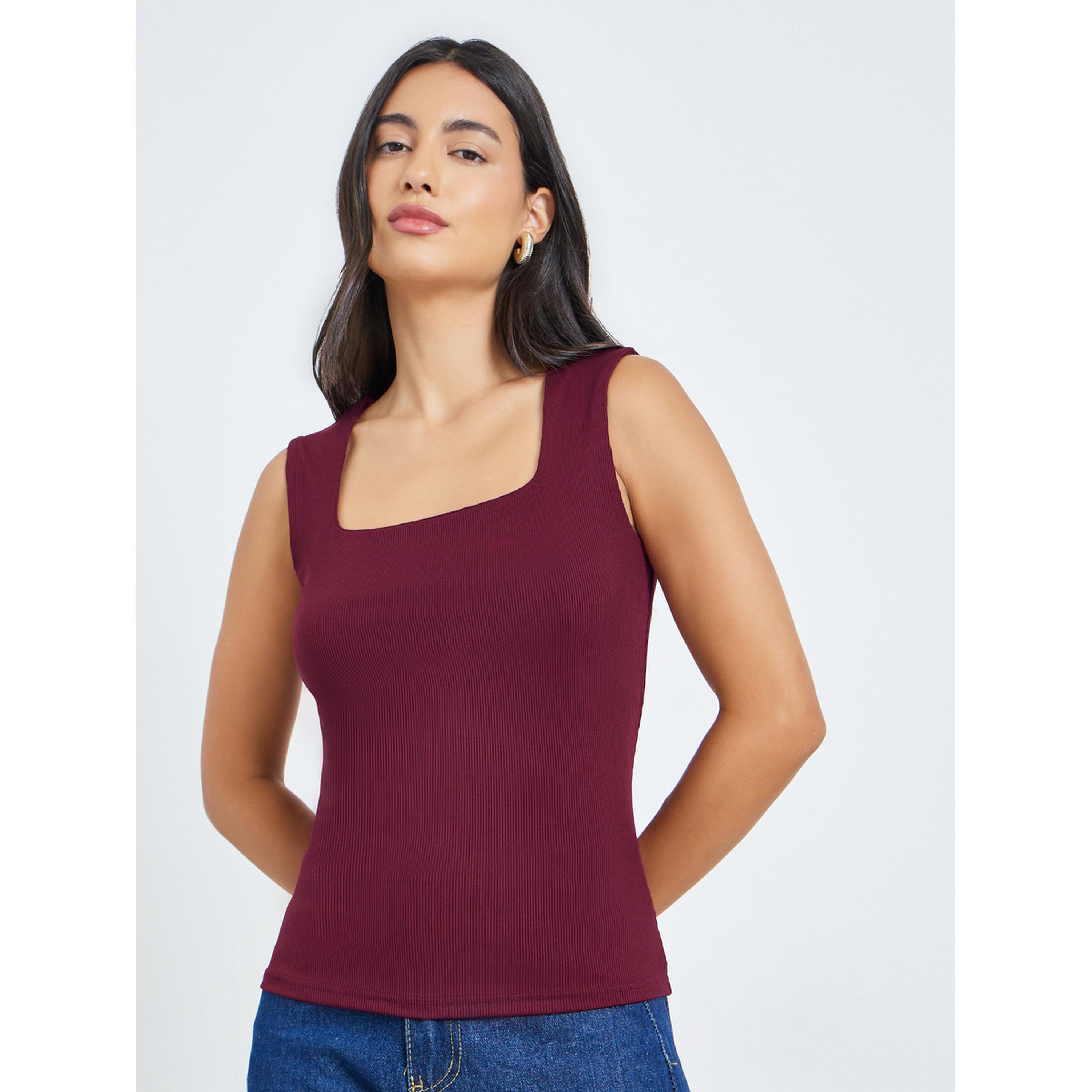 بلوزة بقصة ضيقة وياقة مربعة-women-clothing-tshirts-image-1
