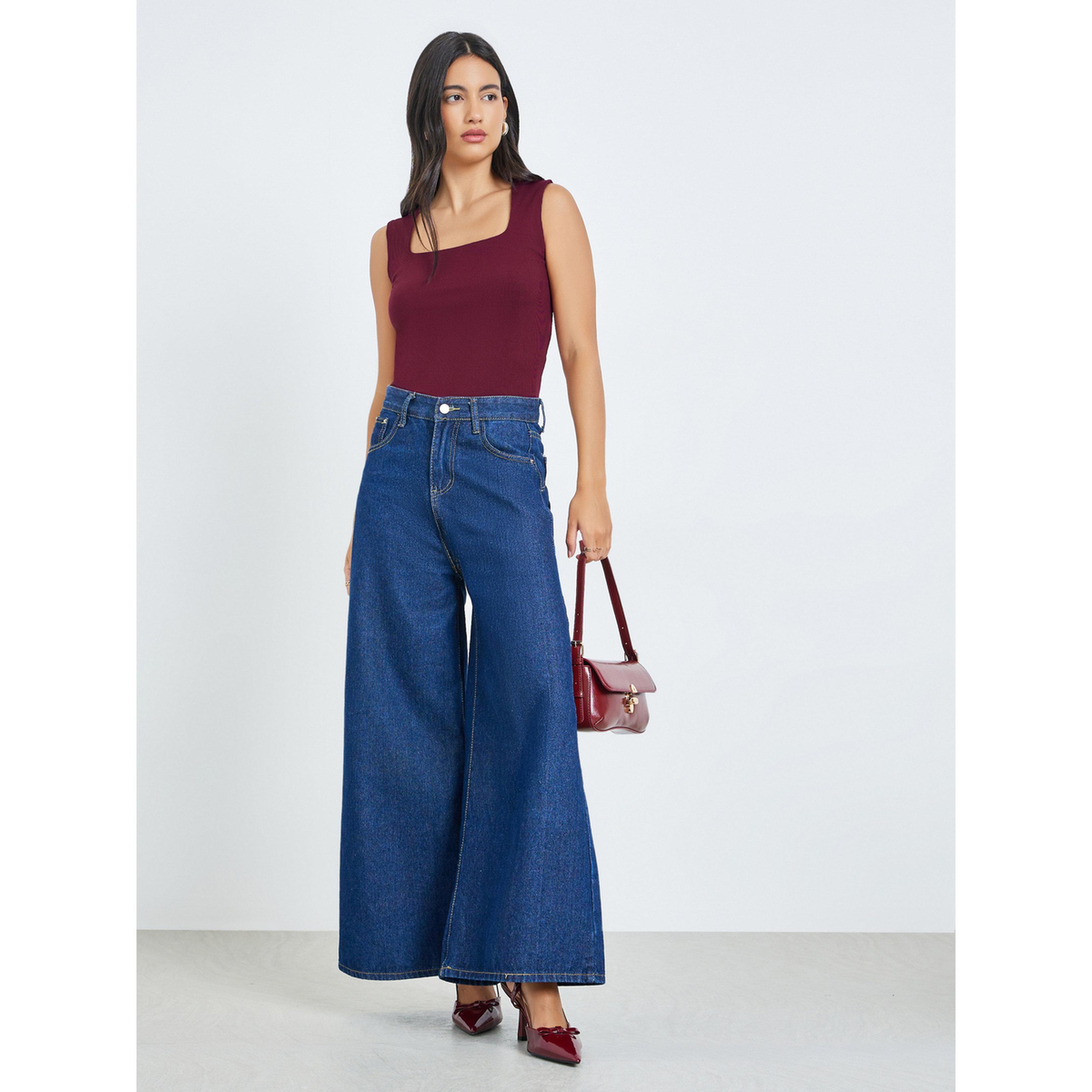 Styli Burgundy Square Neck Fitted Knit Top-women-clothing-tshirts-image-2