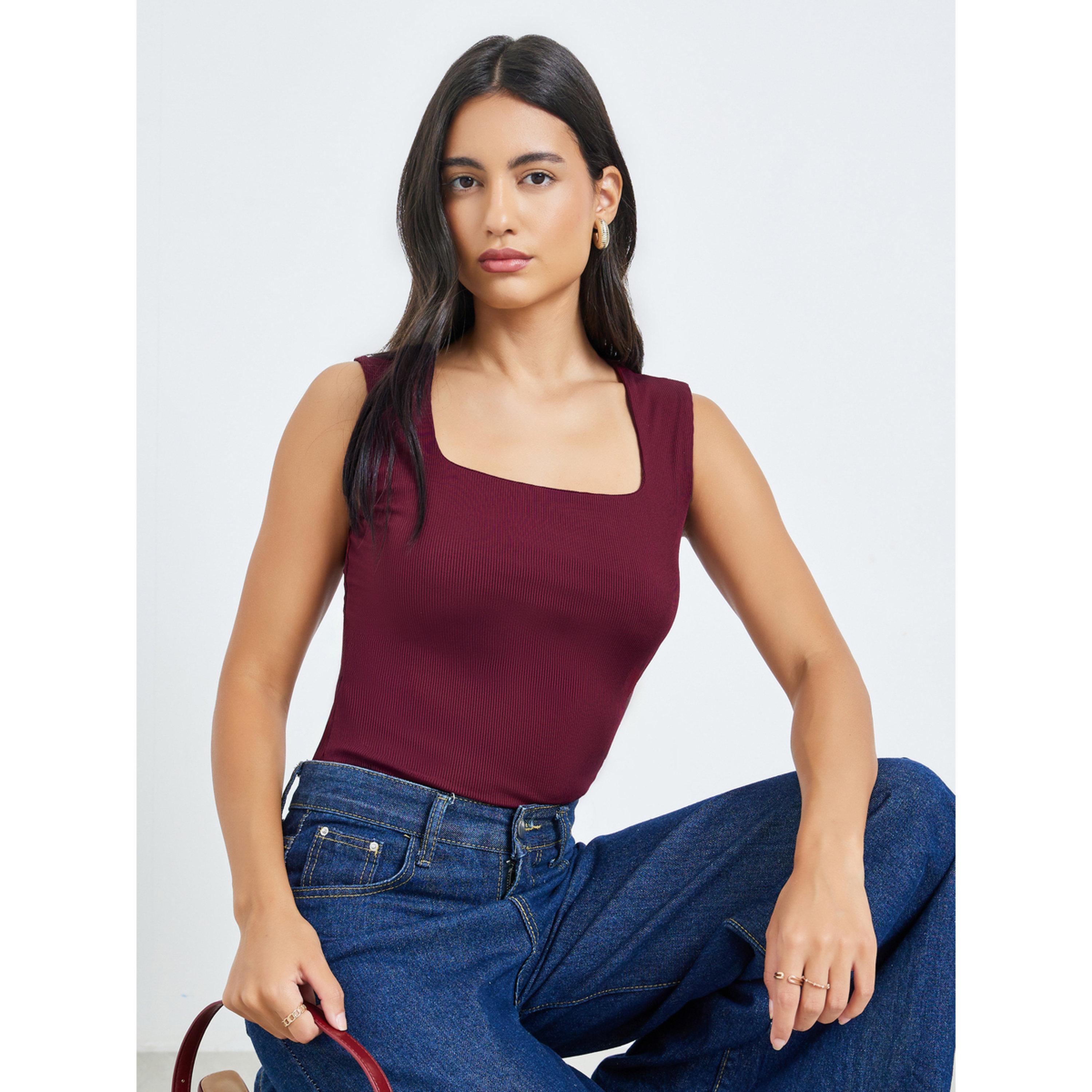 بلوزة بقصة ضيقة وياقة مربعة-women-clothing-tshirts-image-3