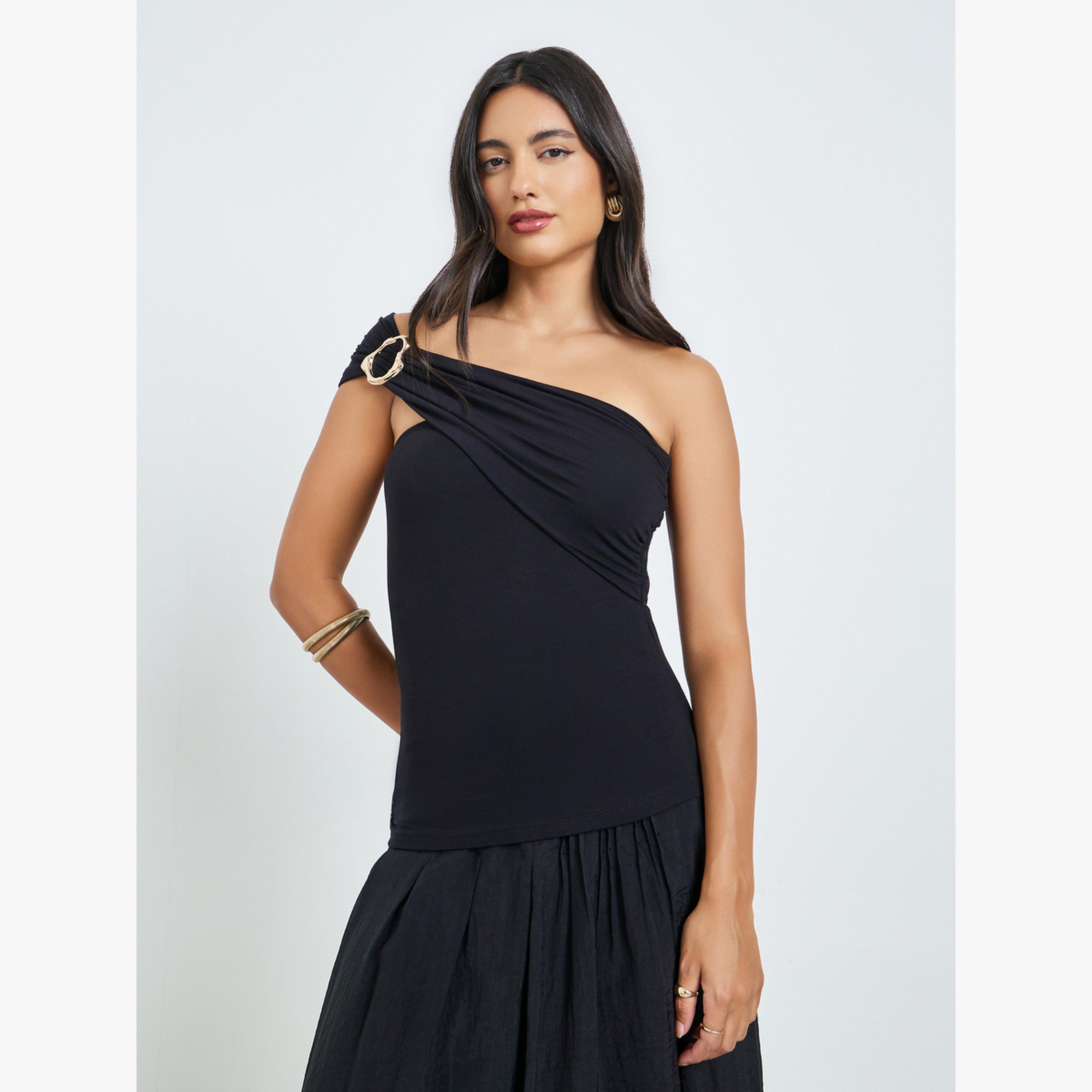 Styli Black Sleeveless Knit Top-women-clothing-shirtsandblouses-blouses-image-1
