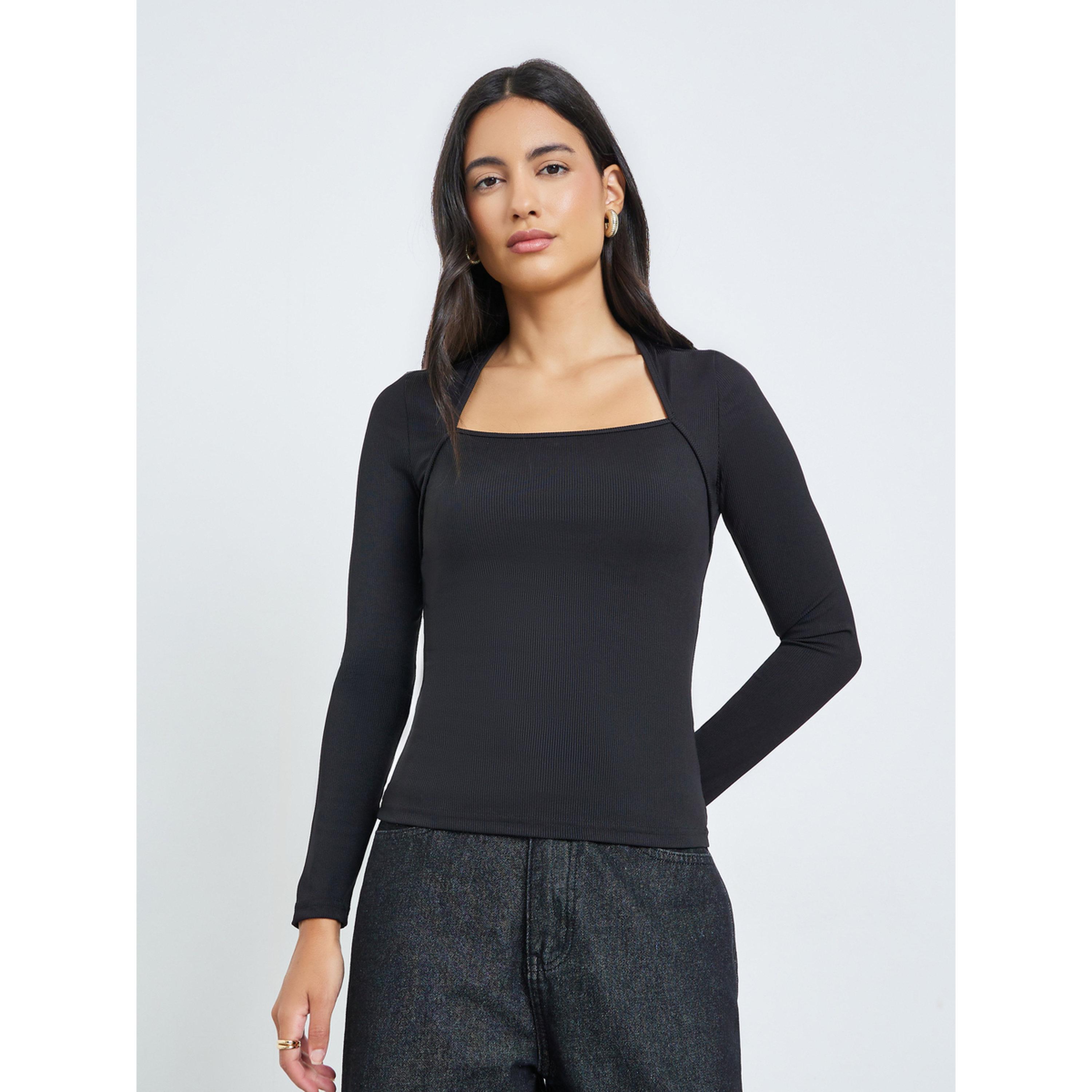 Styli Black Long Sleeve Knit Top-women-clothing-tshirts-image-1