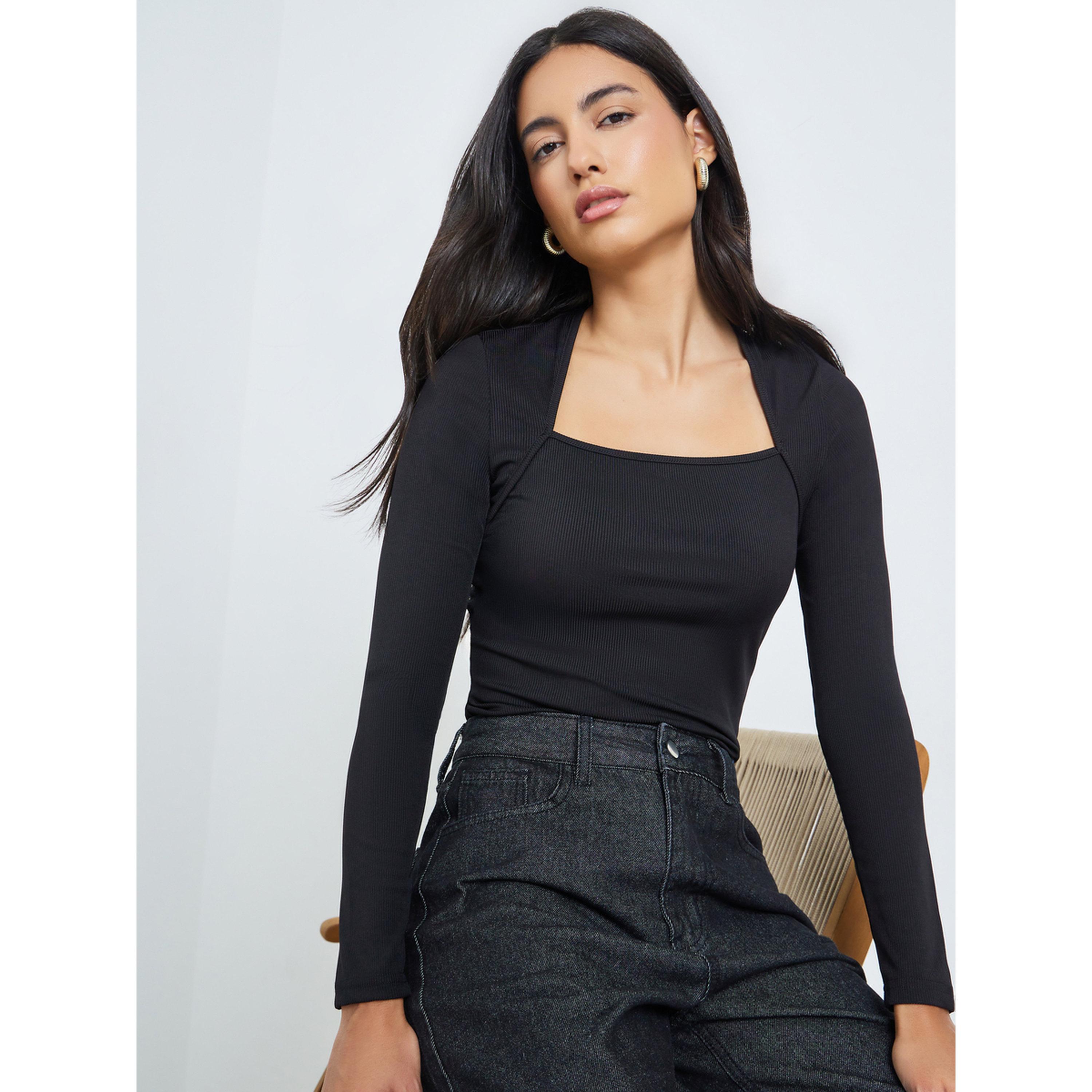 Styli Black Long Sleeve Knit Top-women-clothing-tshirts-image-3