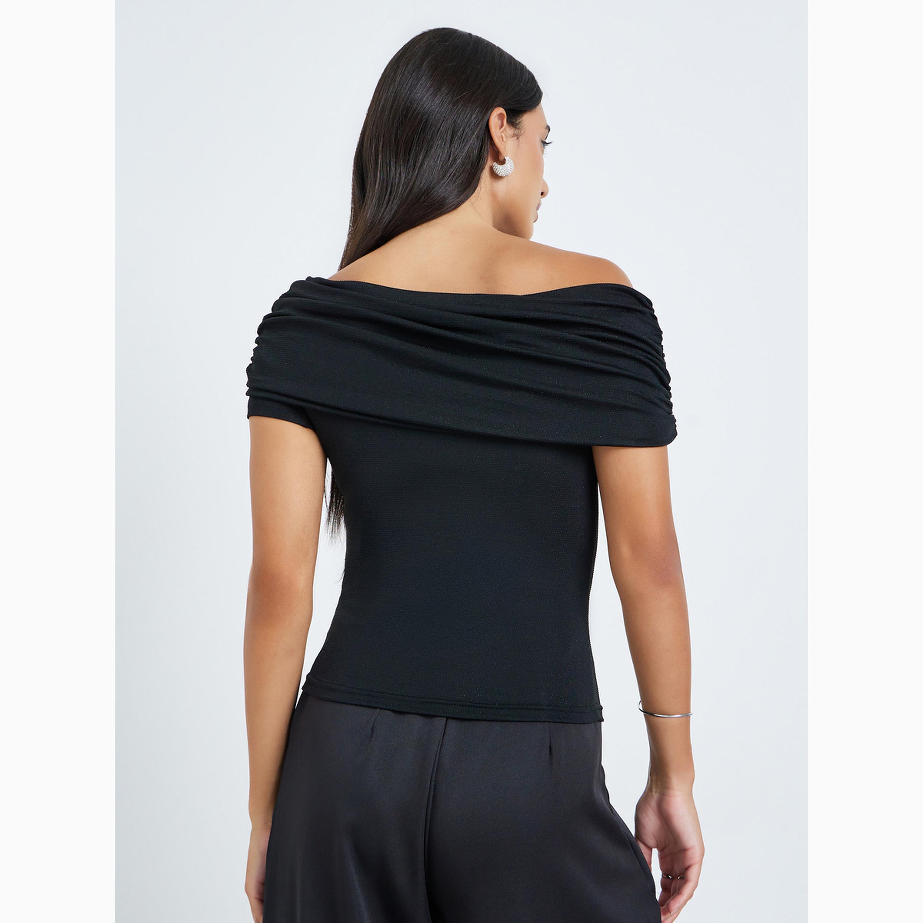 Styli Black Ruched Off-Shoulder Knit Top-women-clothing-shirtsandblouses-blouses-image-6