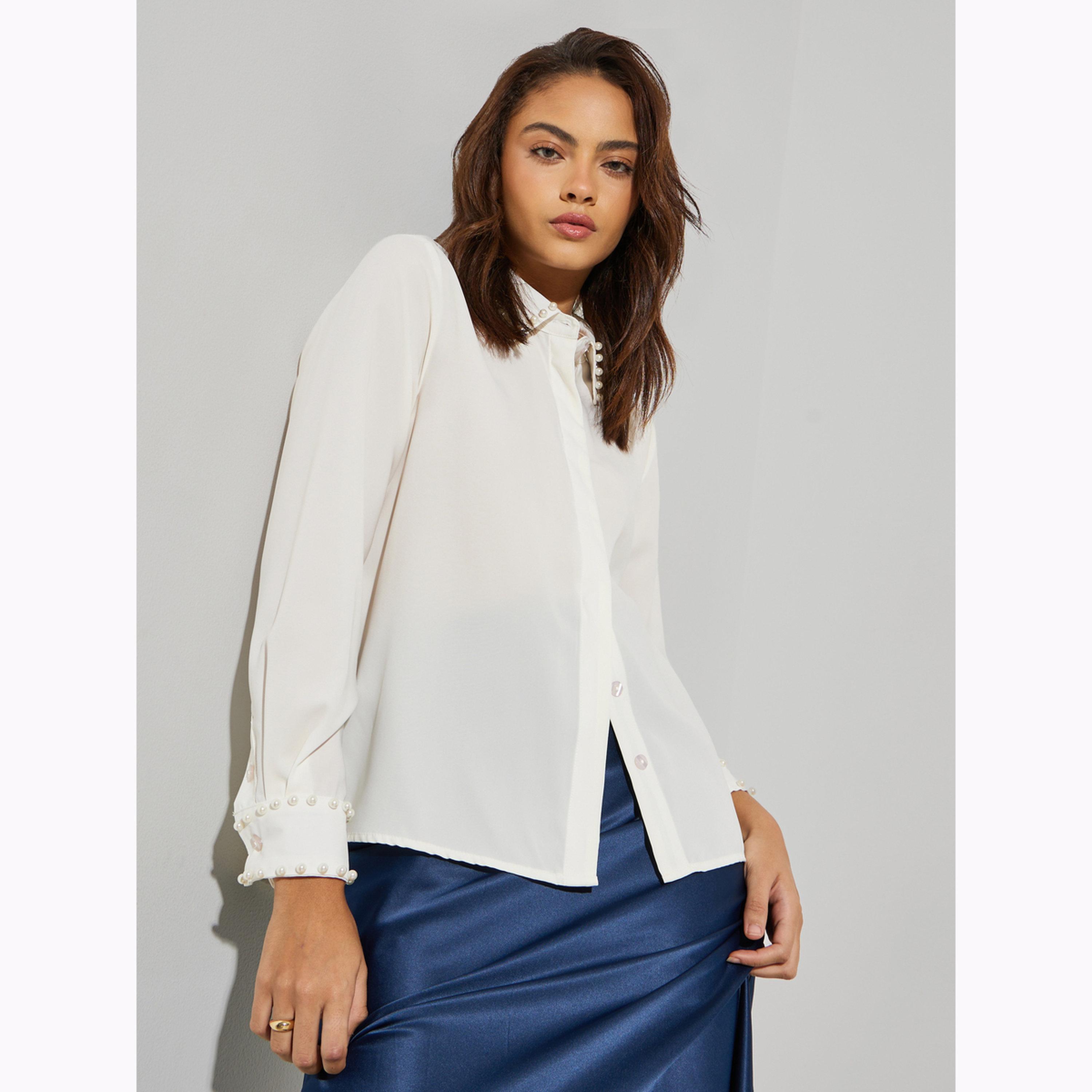 Styli Off White Faux Pearl Trim Shirt-women-clothing-shirtsandblouses-shirts-image-3